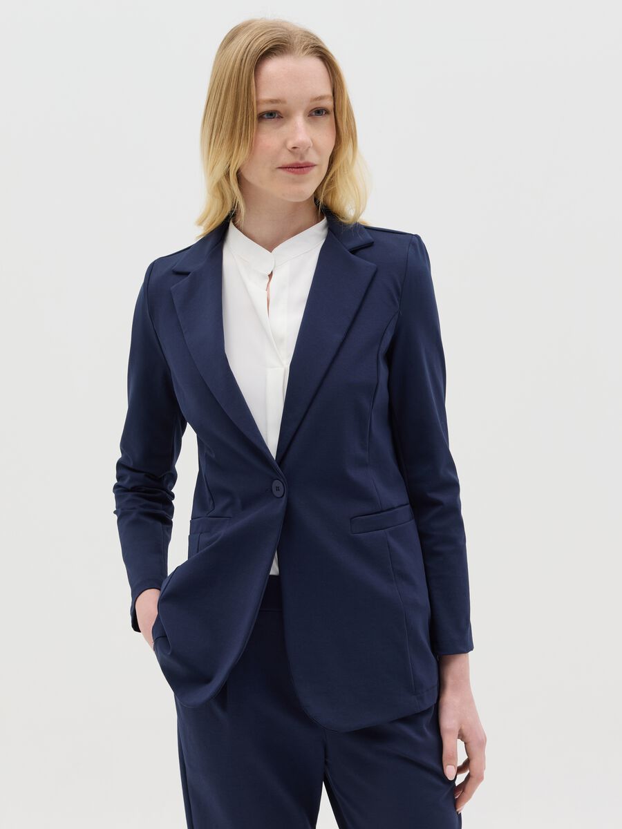 Blue single-breasted blazer_0