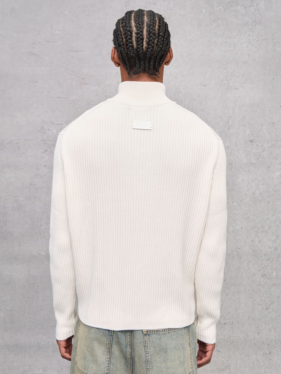 White Ribbed Knit Half-Zip_4