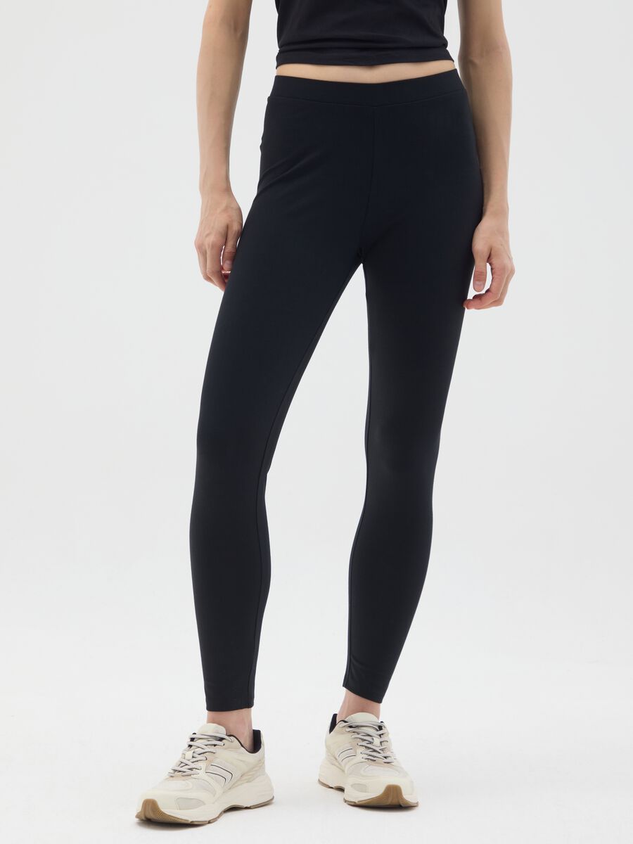 Leggings in cotone elasticizzato nero skinny_1