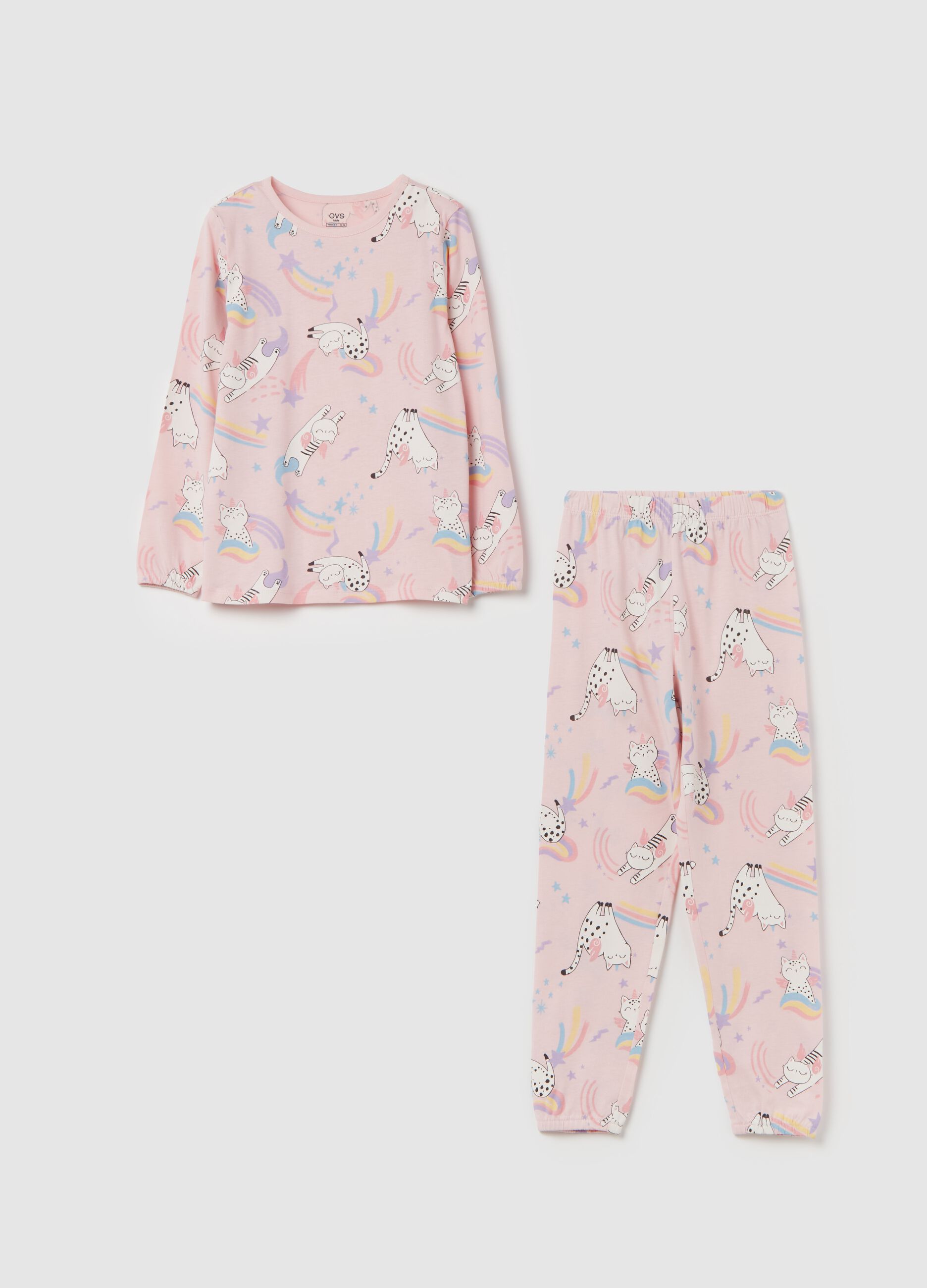Organic cotton pyjamas with unicorn kittens print