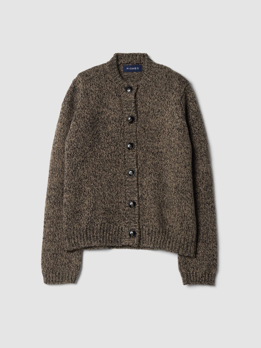 Brown wool-blend crew-neck cardigan, regular fit_0