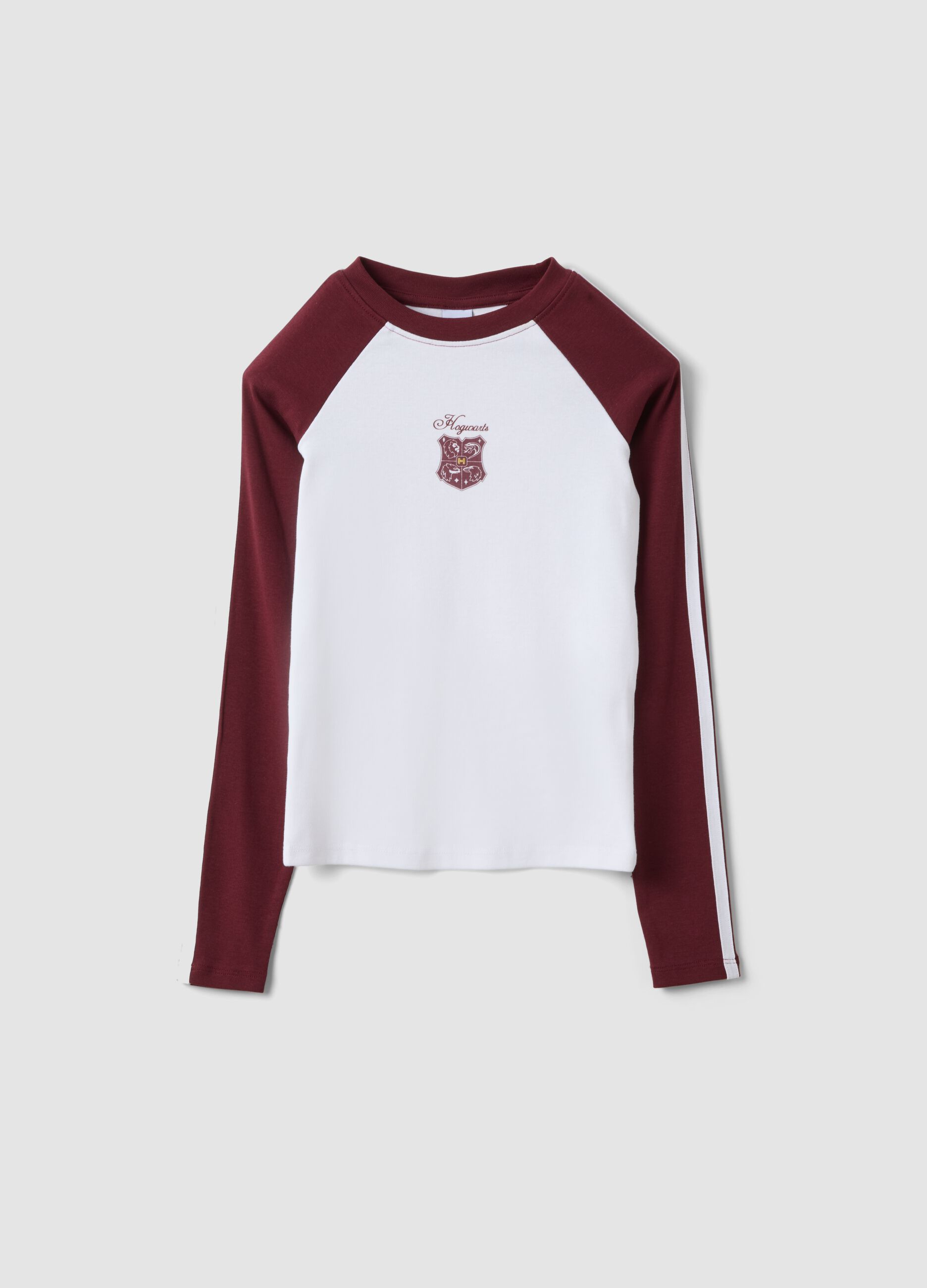 White stretch cotton girls&rsquo; T-shirt with Hogwarts crest