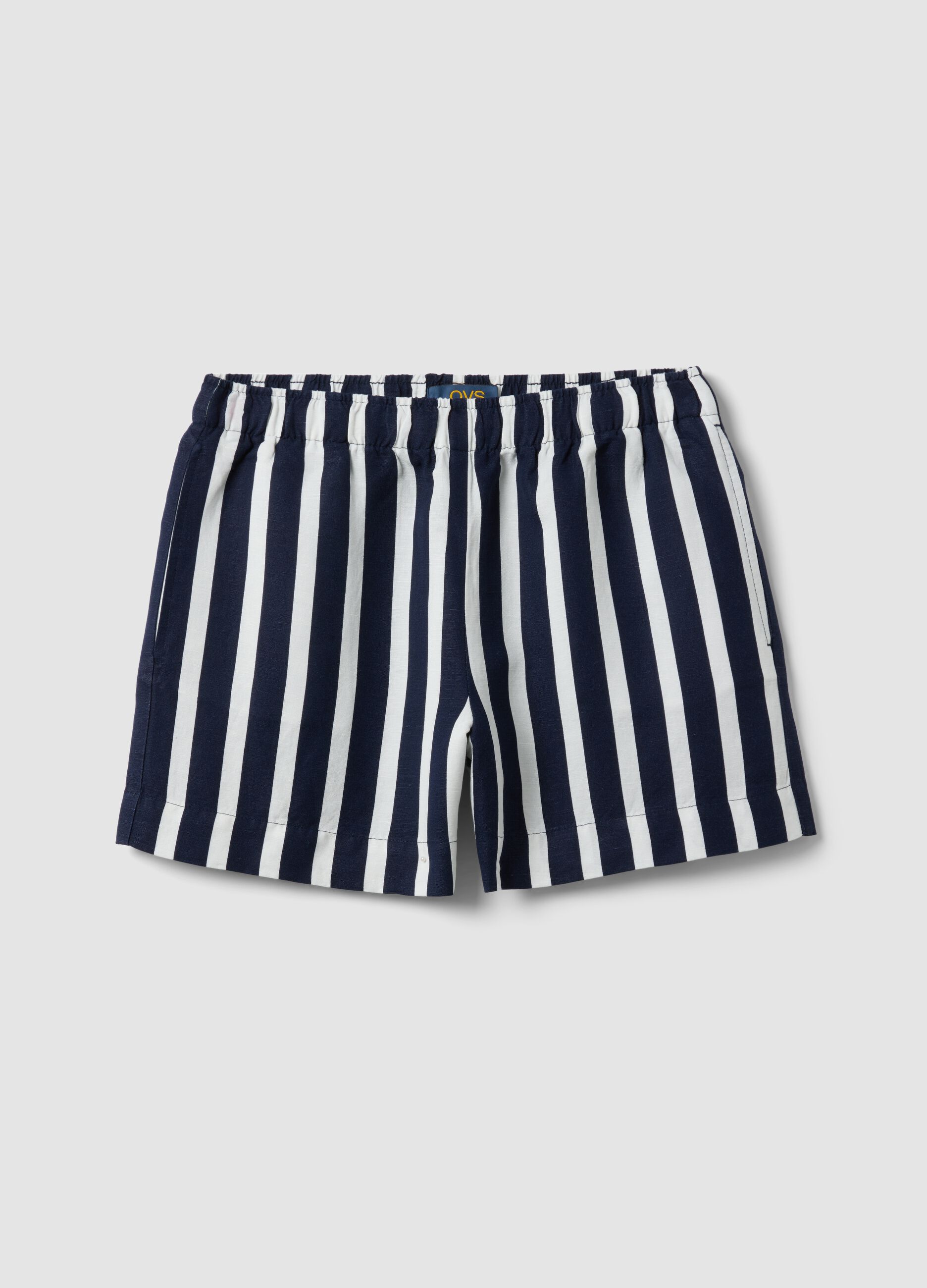 Multicolour striped linen-viscose blend shorts with elasticated waist, regular fit