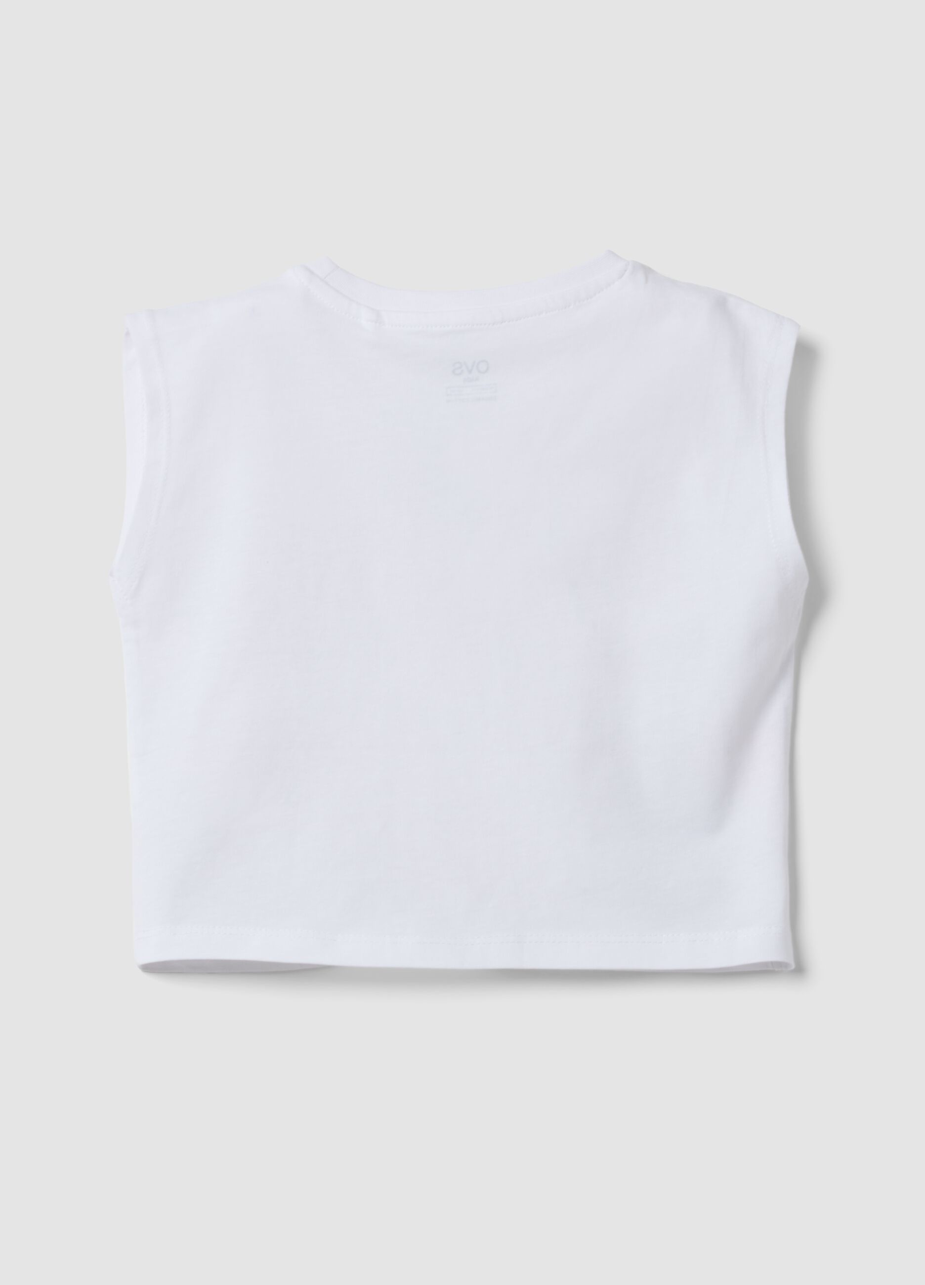 White pure cotton tank top with tropical print
