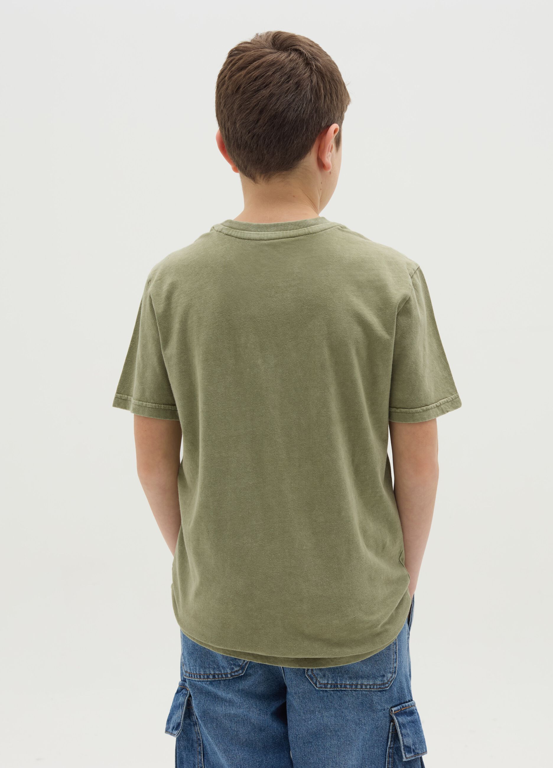 Acid wash T-shirt with "Denim Mind” print