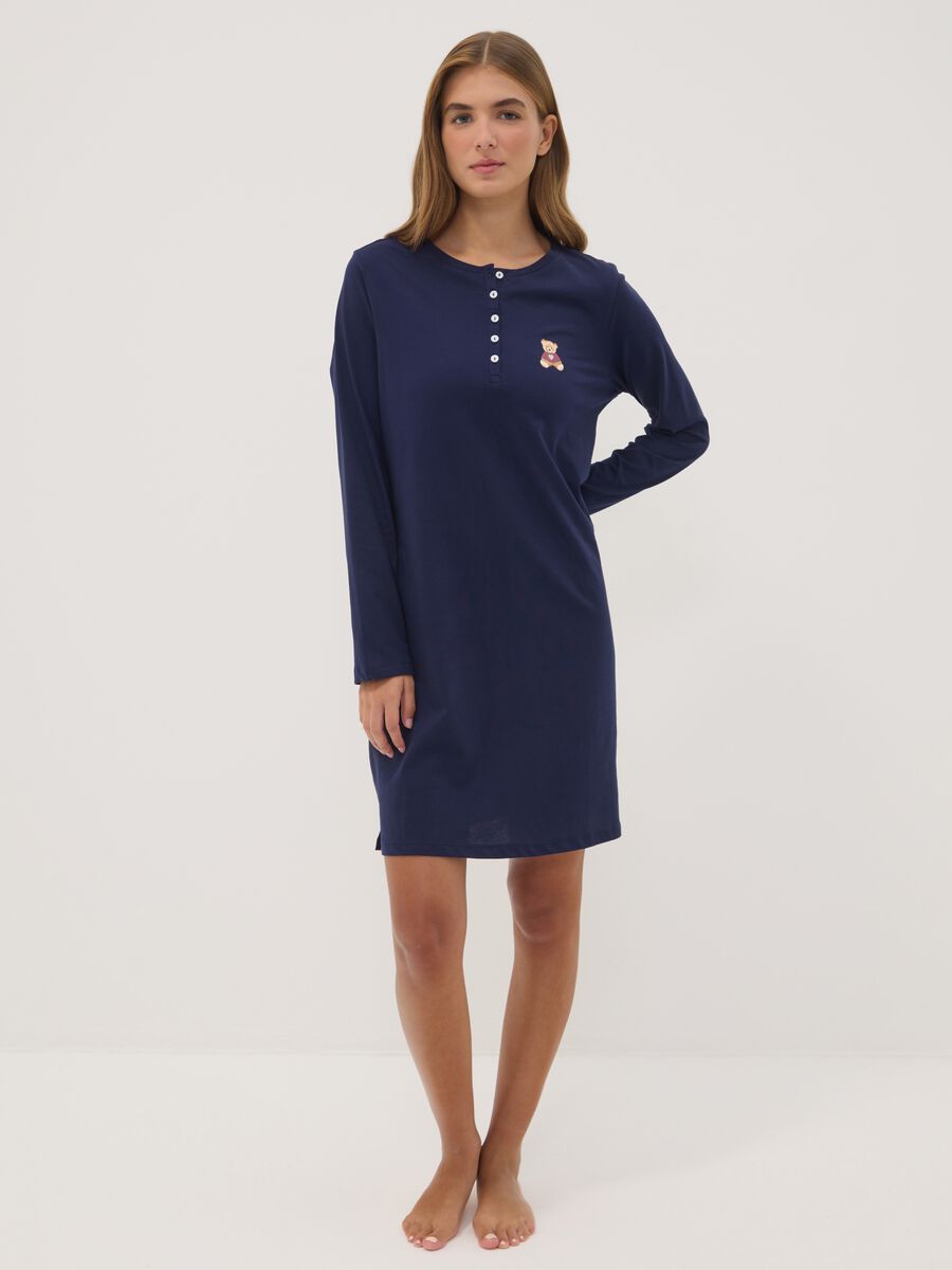 Blue crew-neck nightdress in pure organic cotton_0