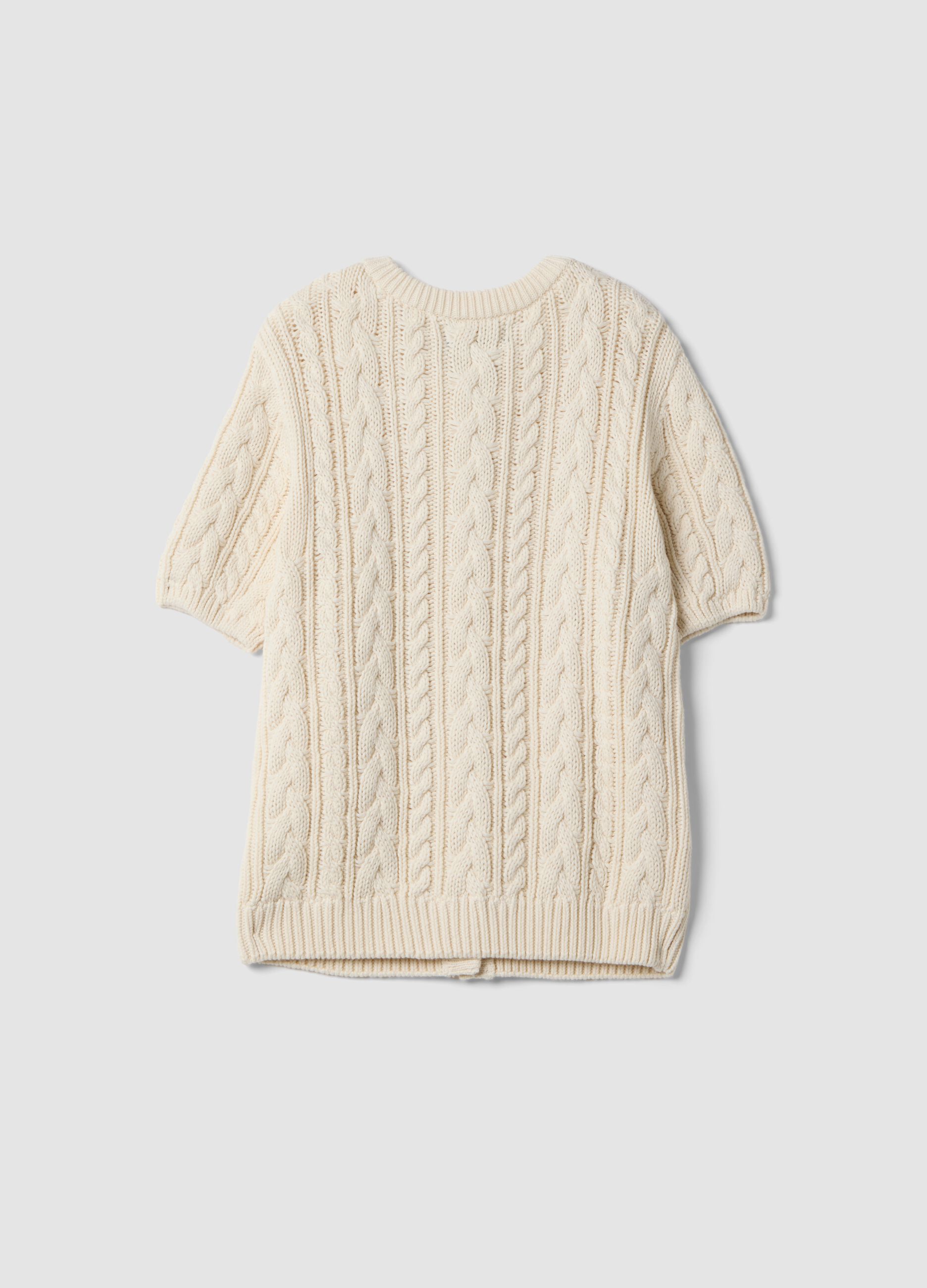 Cardigan beige in puro cotone a trecce regular fit