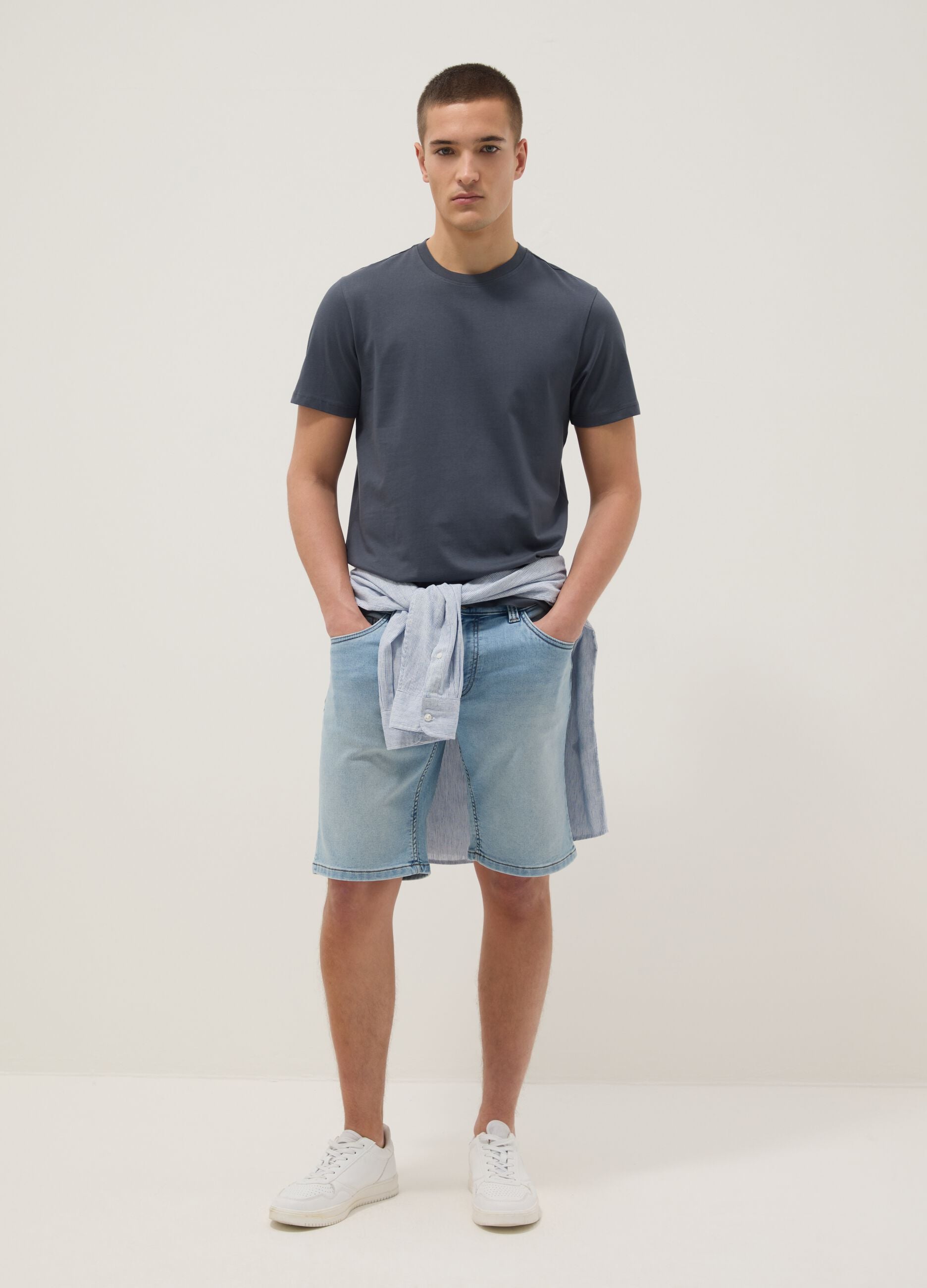 Blue pure cotton short sleeve T-shirt regular fit