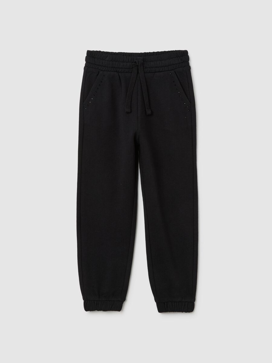 Girls' black pure cotton regular fit joggers_0