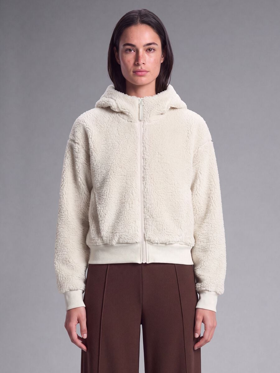 Beige crew-neck teddy-effect sweatshirt_1