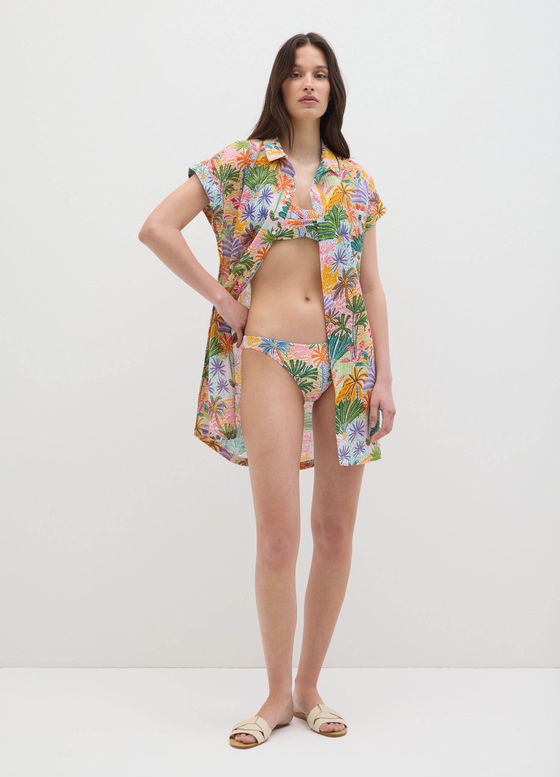 Copricostume chemisier da donna in puro cotone multicolor