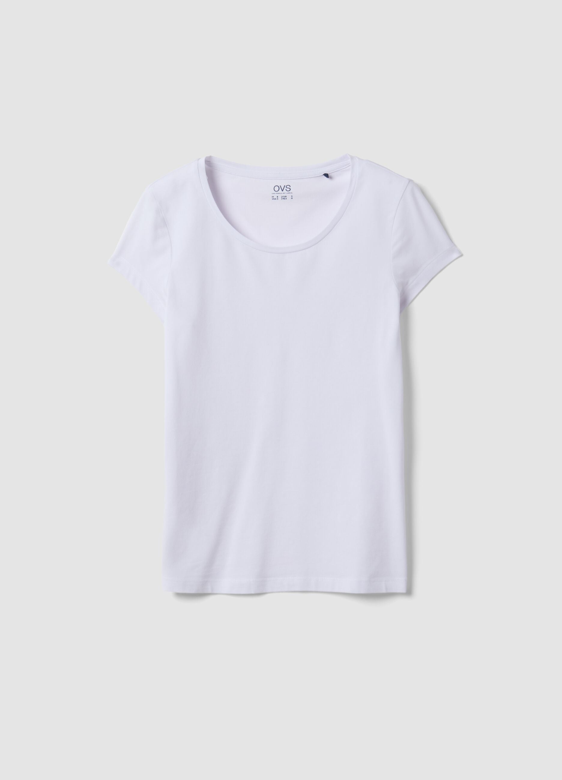 White stretch cotton crew-neck T-shirt, regular fit