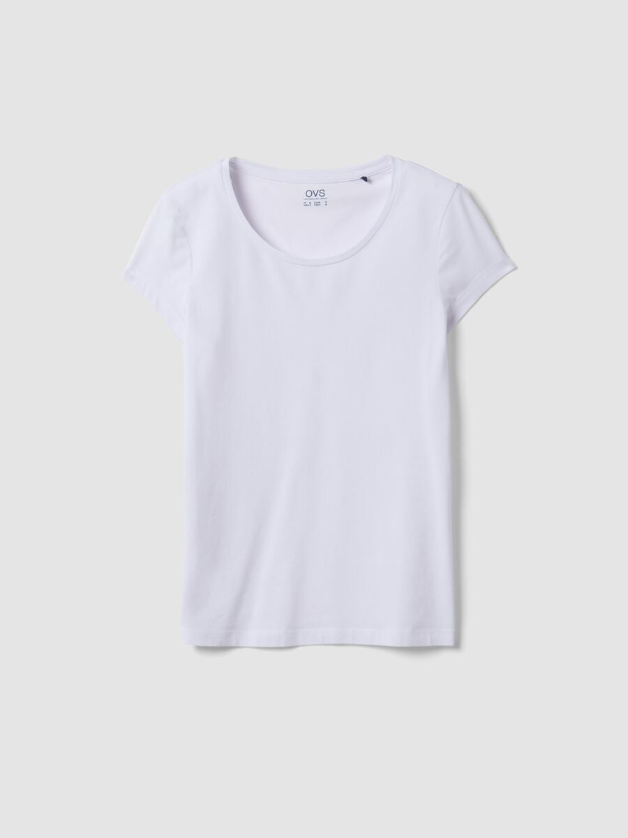 White stretch cotton crew-neck T-shirt, regular fit_4