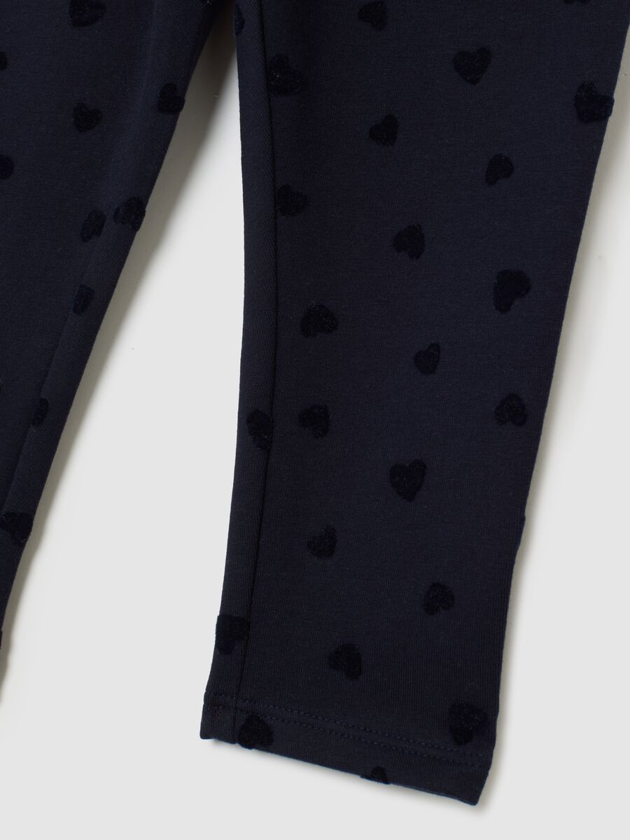 Blue cotton stretch baby girl's leggings with heart prints_3