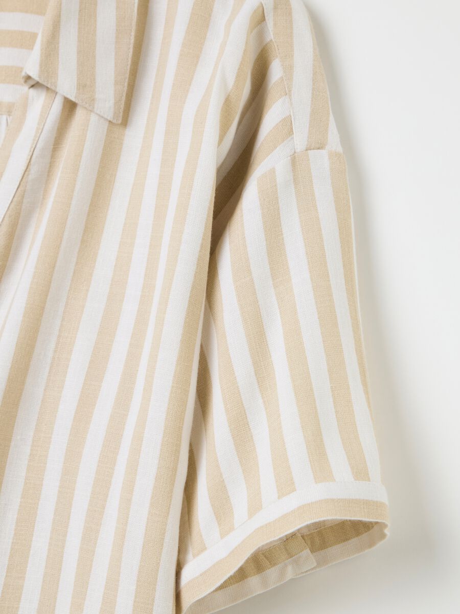 Beige and white striped linen and viscose shirt_5