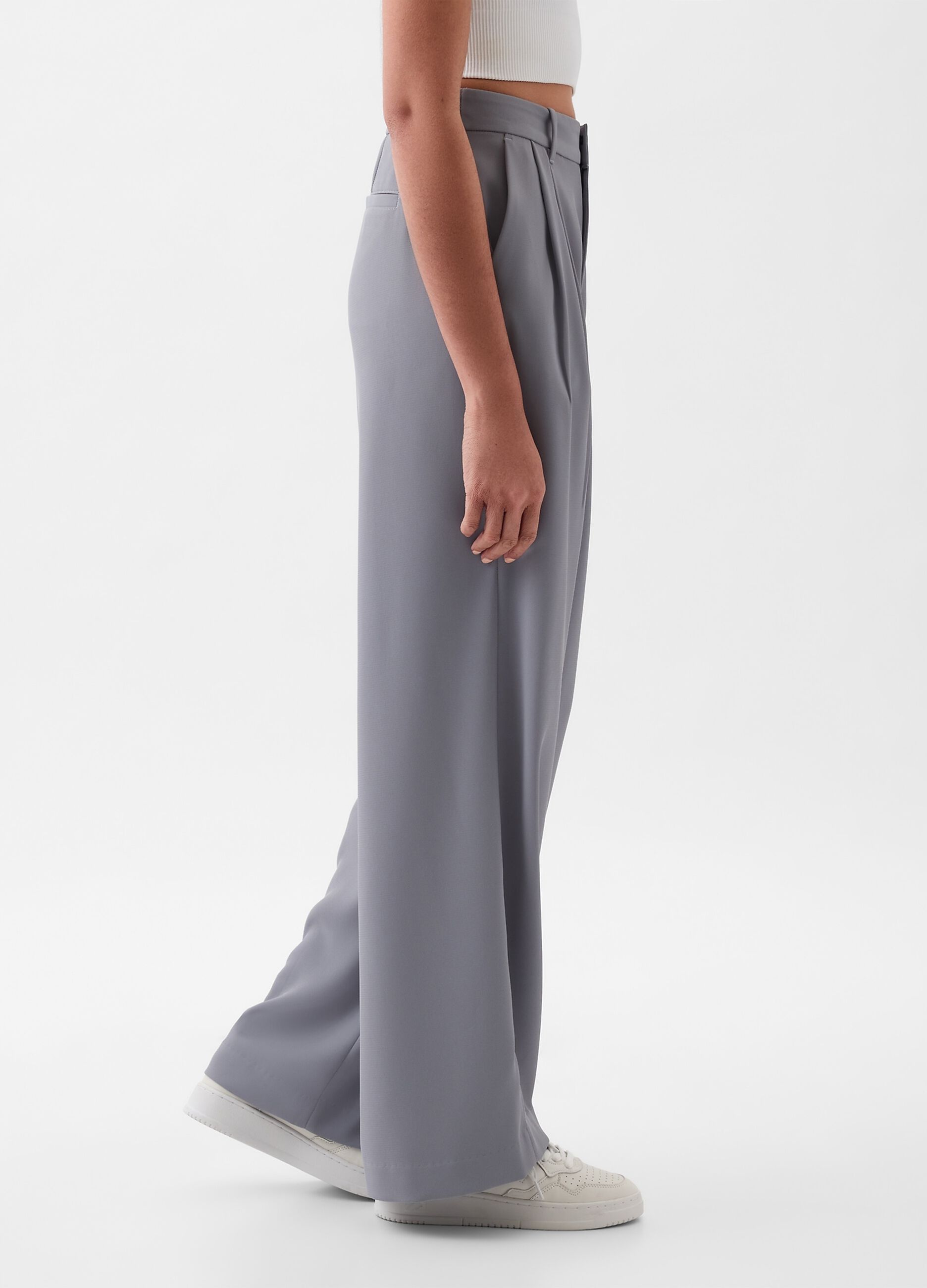 Pantalone wide leg vita alta con pinces