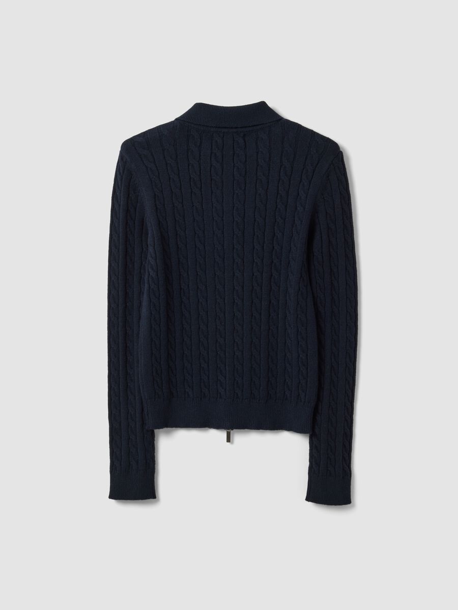 Cardigan blu scuro in misto viscosa con collo polo fitted_6