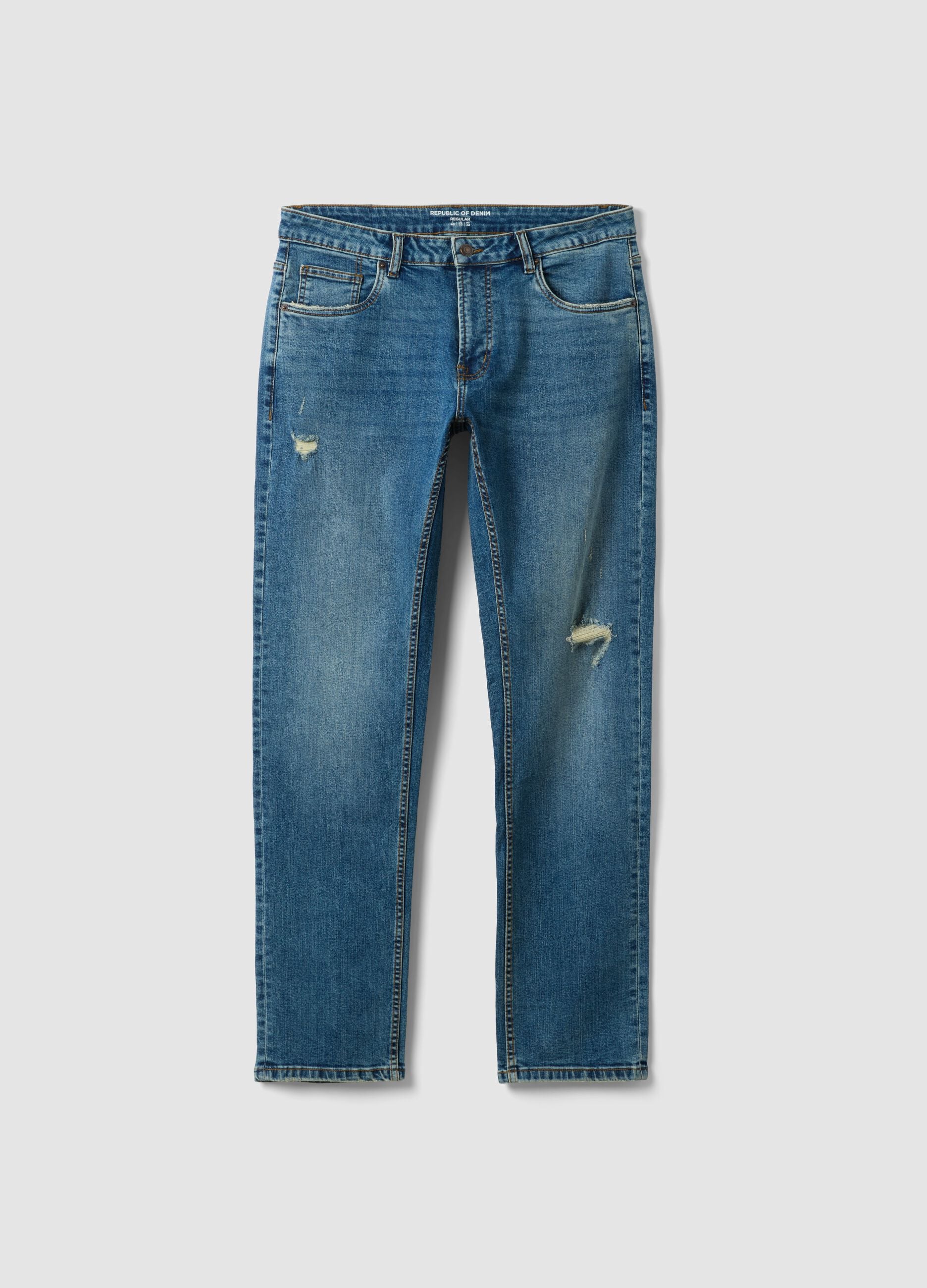 Blue denim jeans in stretch cotton, regular fit