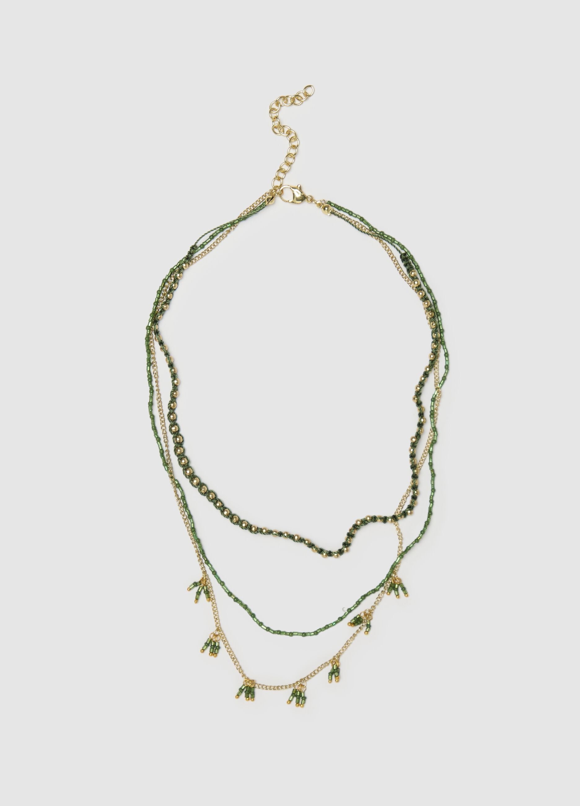 Collana multistrato da donna di perline verdi