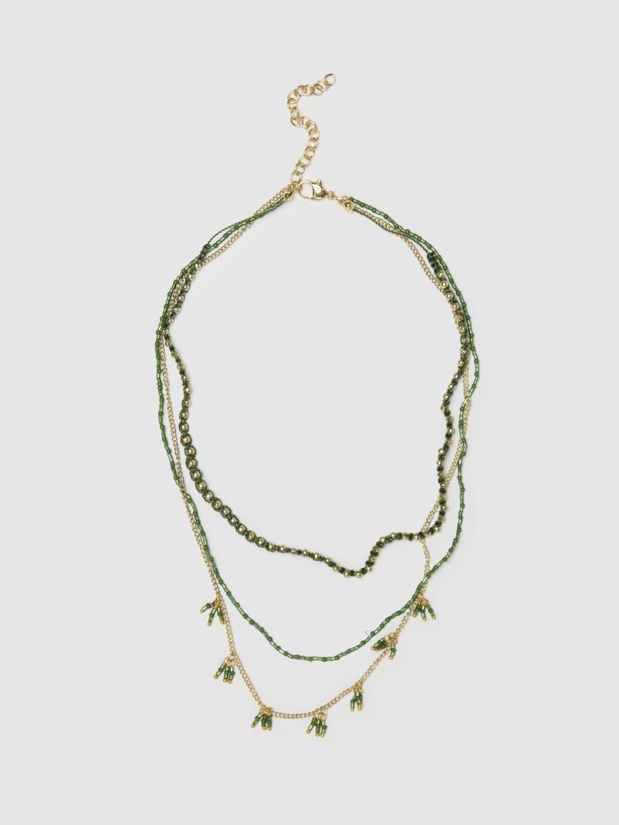 Women's Layered Necklace with Green Beads_0