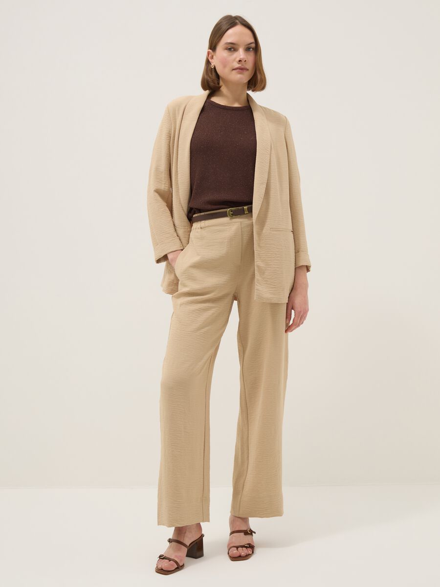 Beige wide-leg trousers with elasticated waist_0
