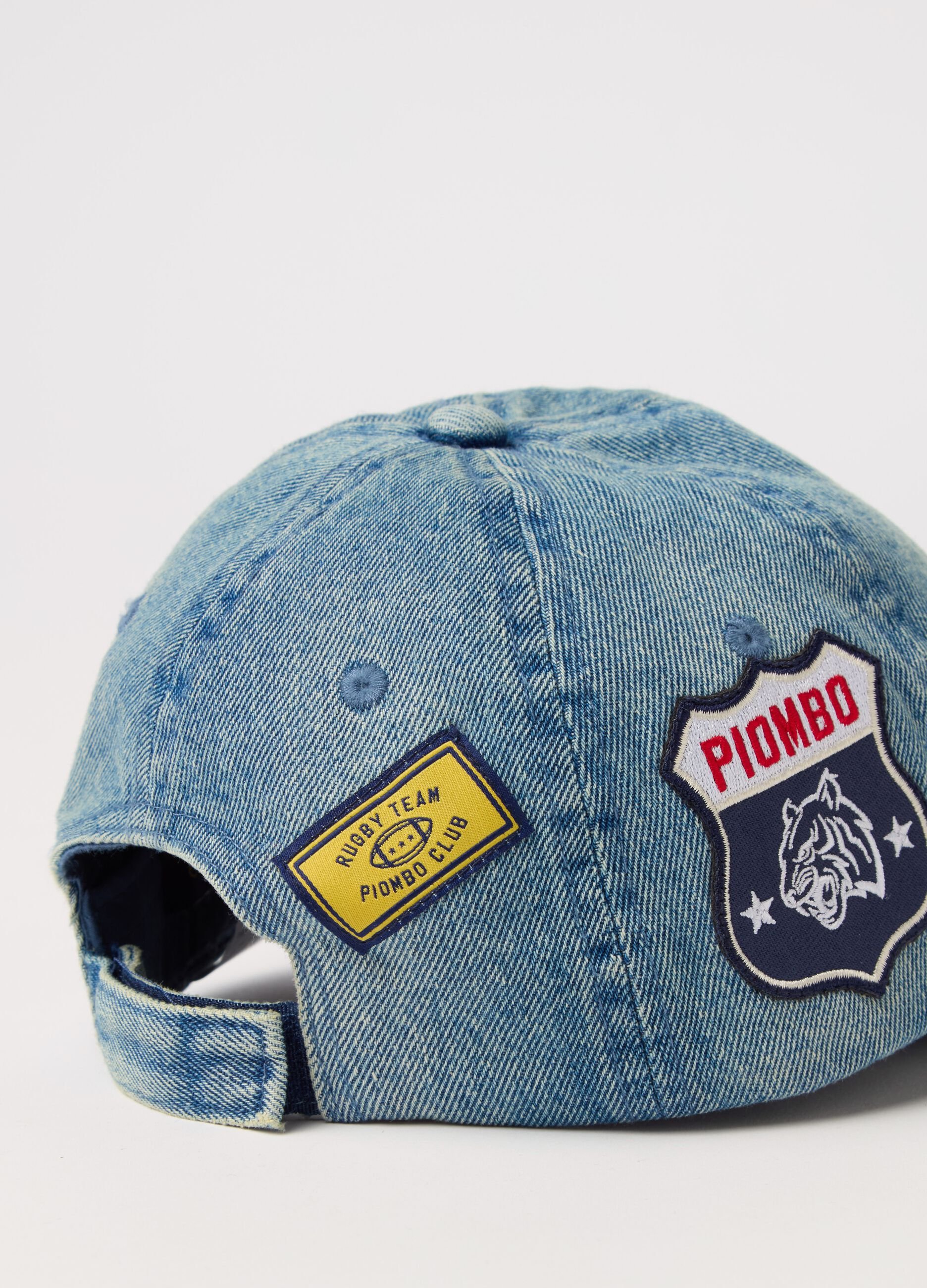 Denim baseball cap with logo embroidery
