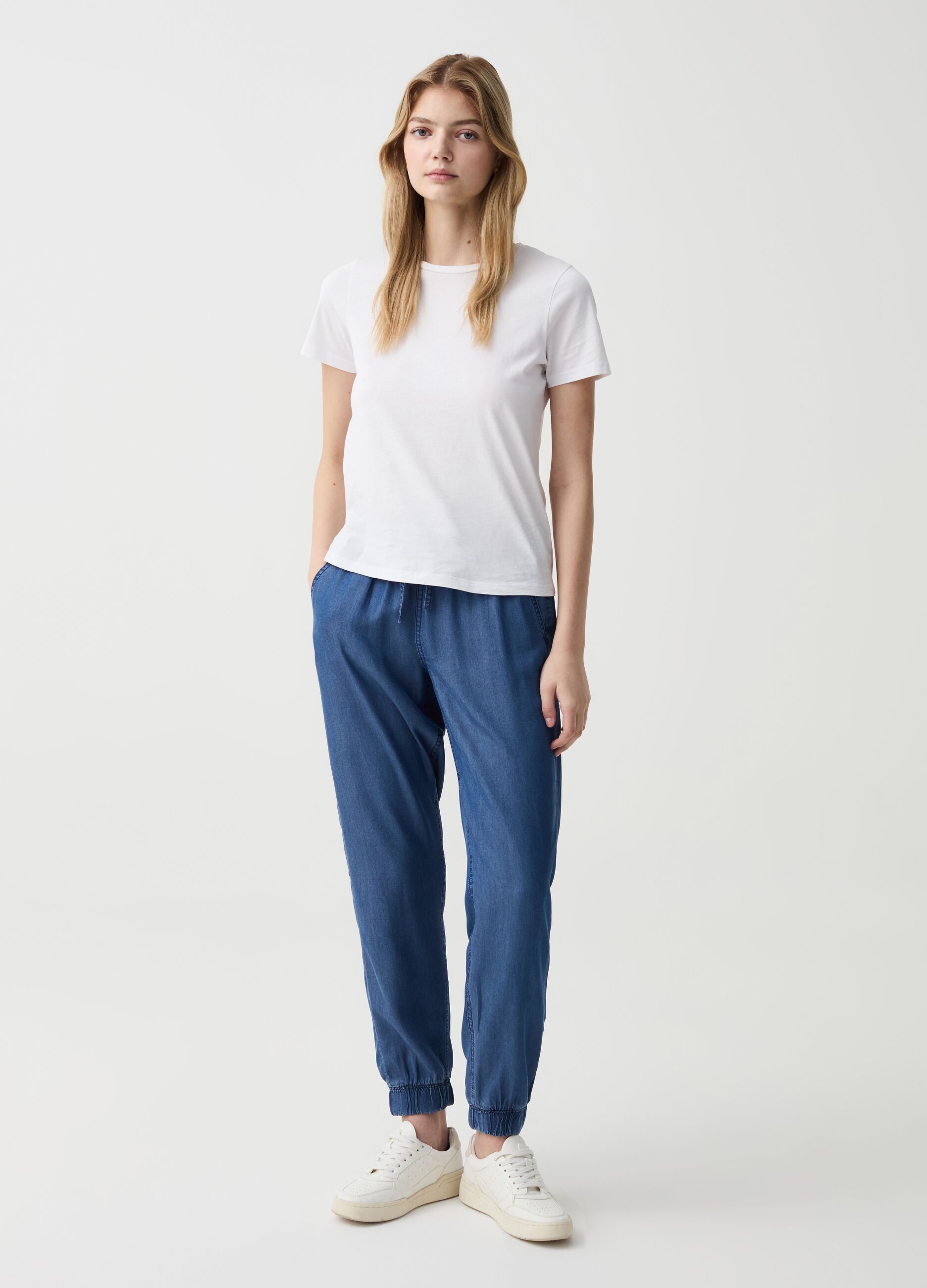 Joggers in fluid denim-effect fabric