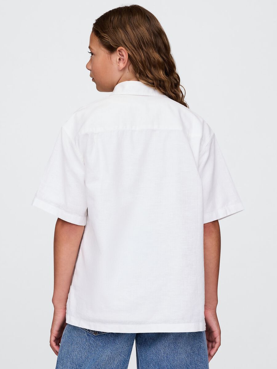 Short-sleeve white linen and cotton shirt_2