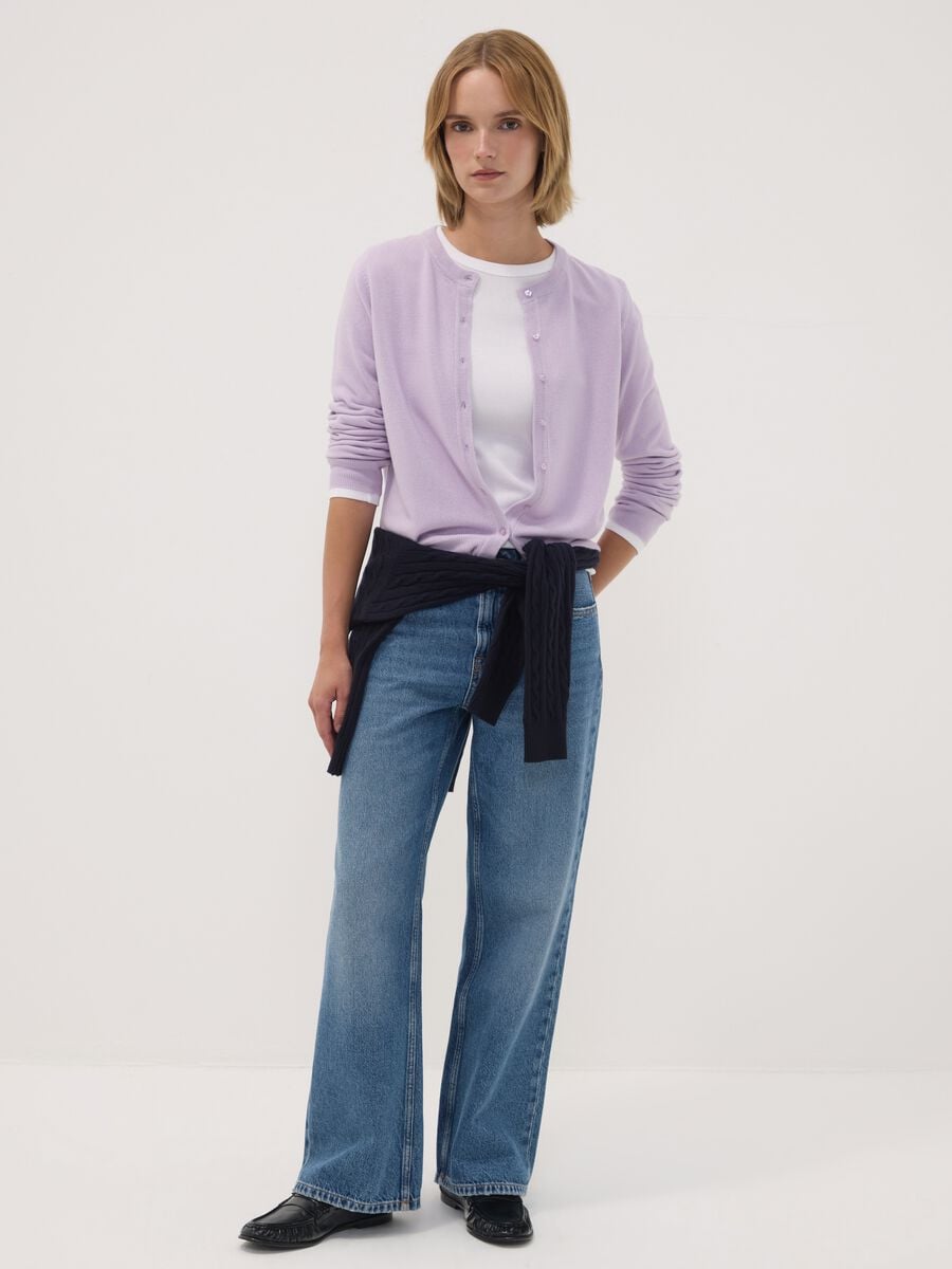 Cardigan viola girocollo regular fit con bottoni_1