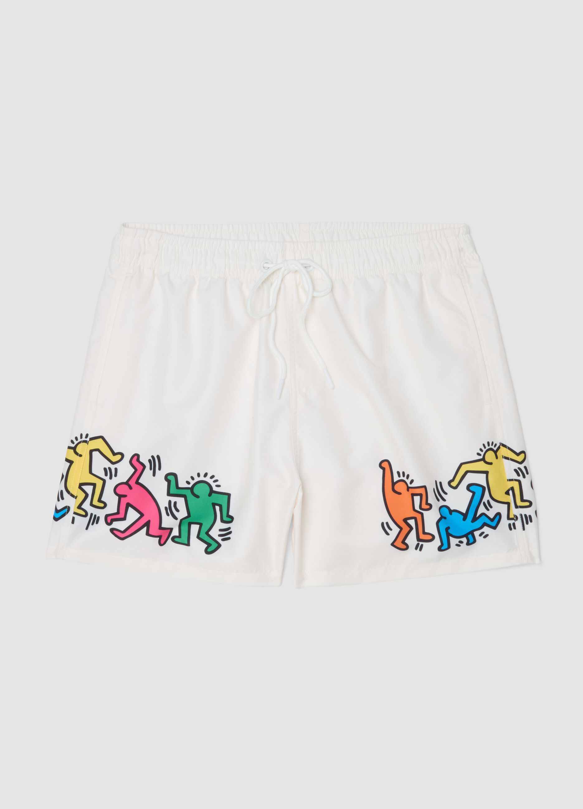 White beach boxers with Keith Haring prints