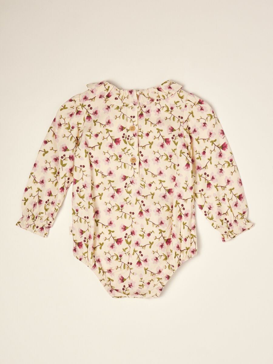Beige floral pure viscose baby bodysuit with round neck_2