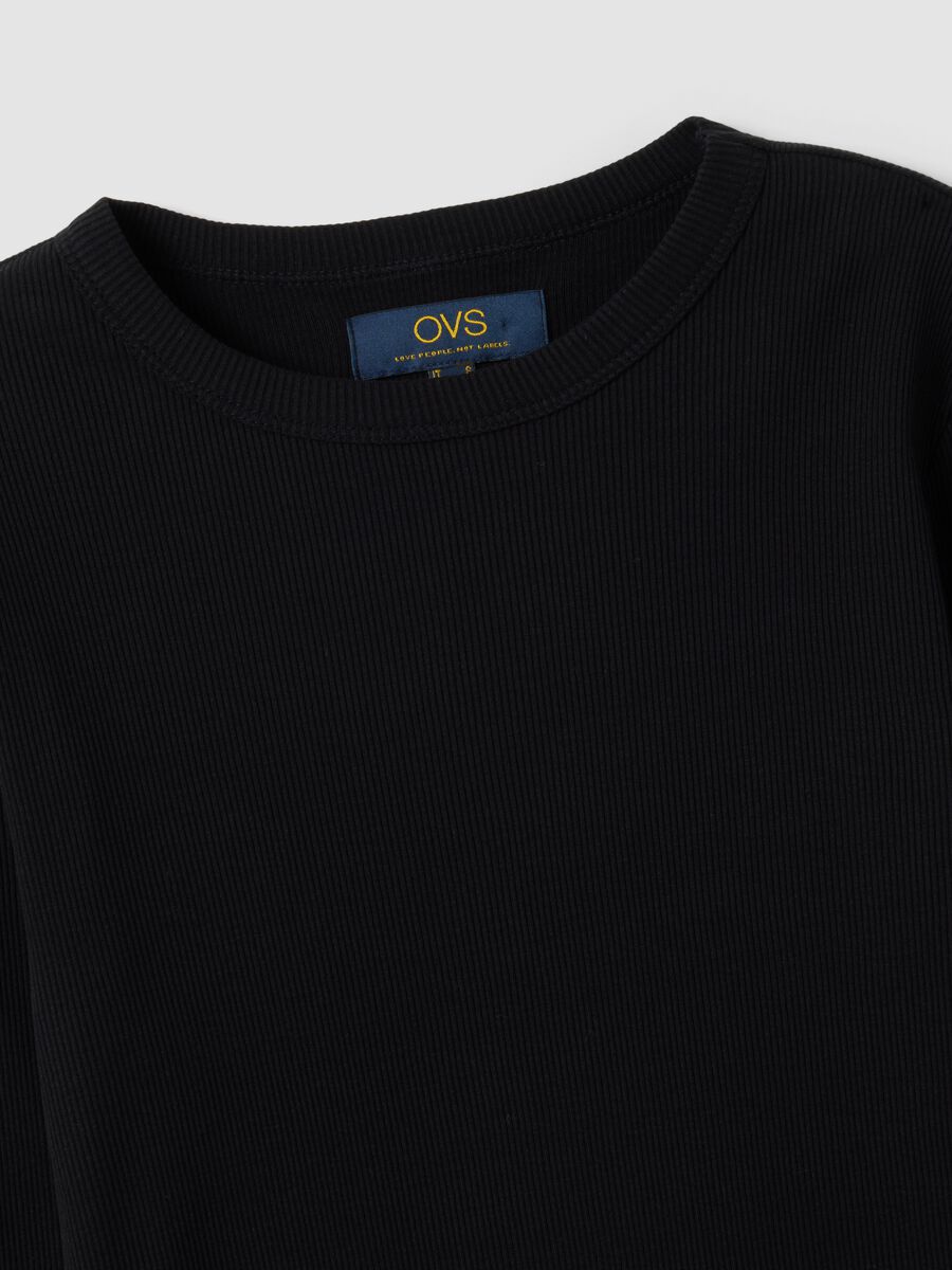 T-shirt nera a maniche lunghe in puro cotone_5