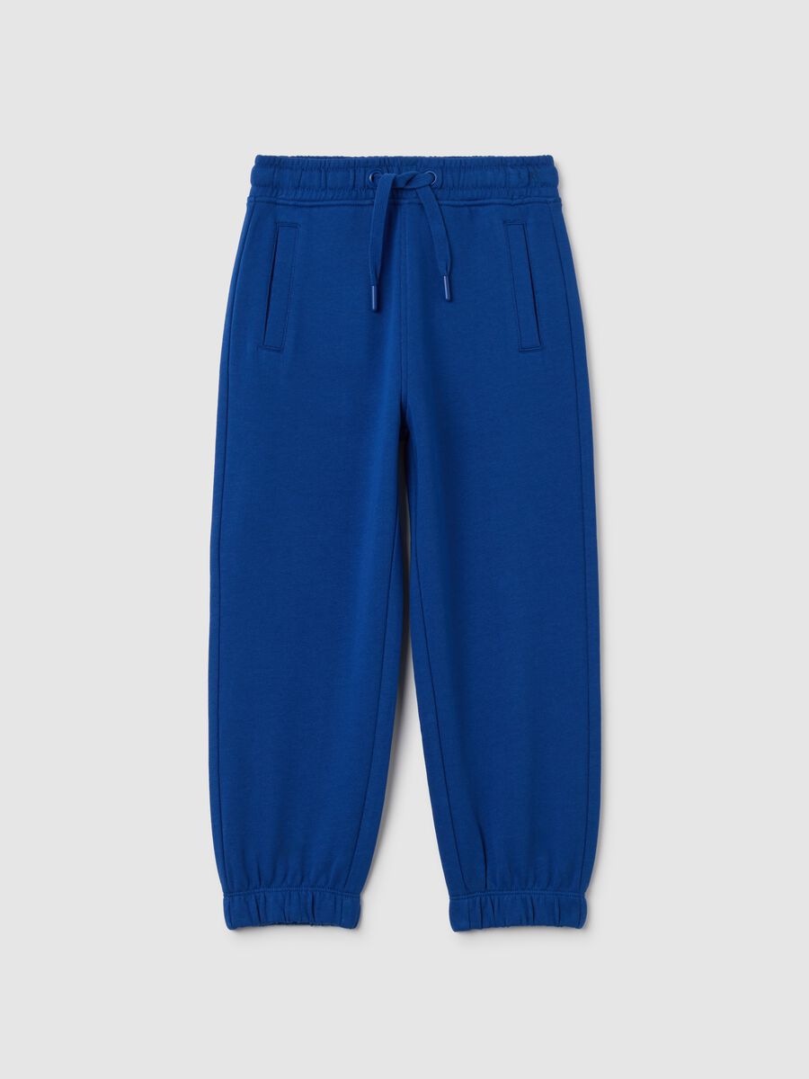 Pantaloni da bambino in puro cotone blu regular fit_0