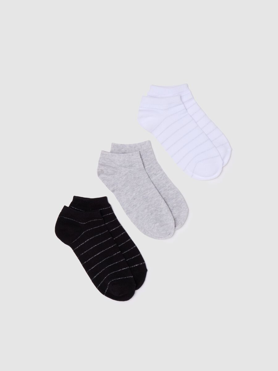 Three-pair pack short striped socks in lurex_0