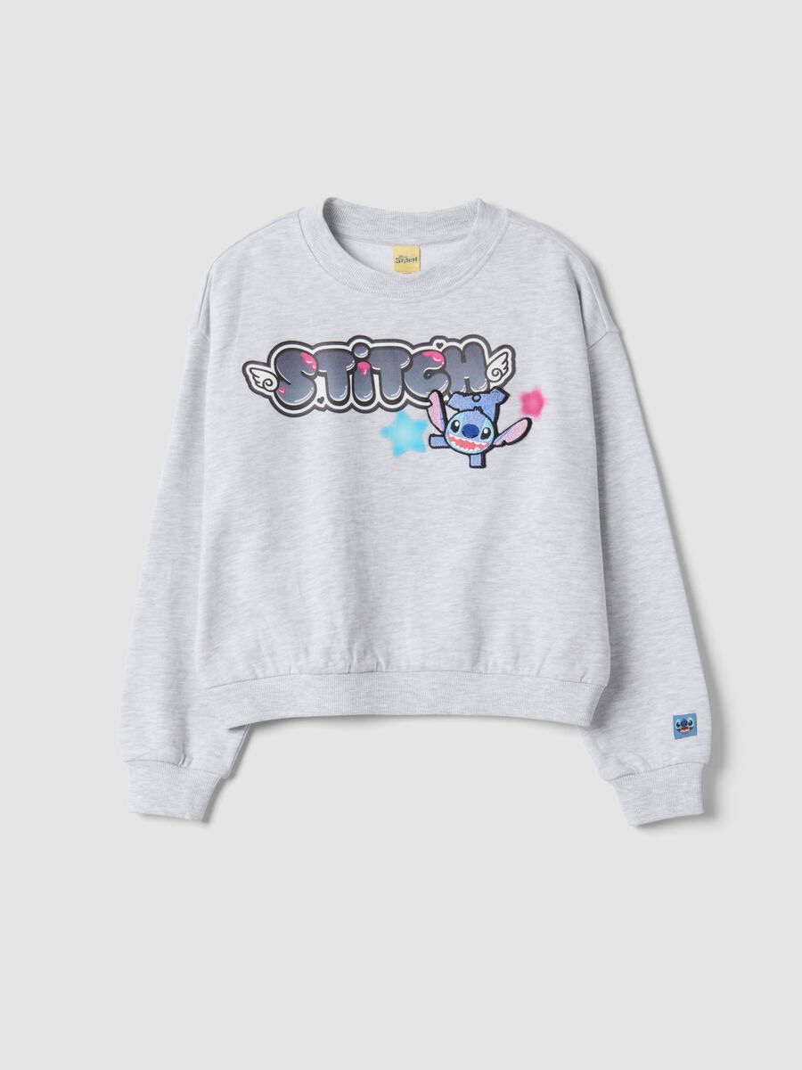 Felpa grigia in misto cotone con collo a costine e stampa Lilo & Stitch_3