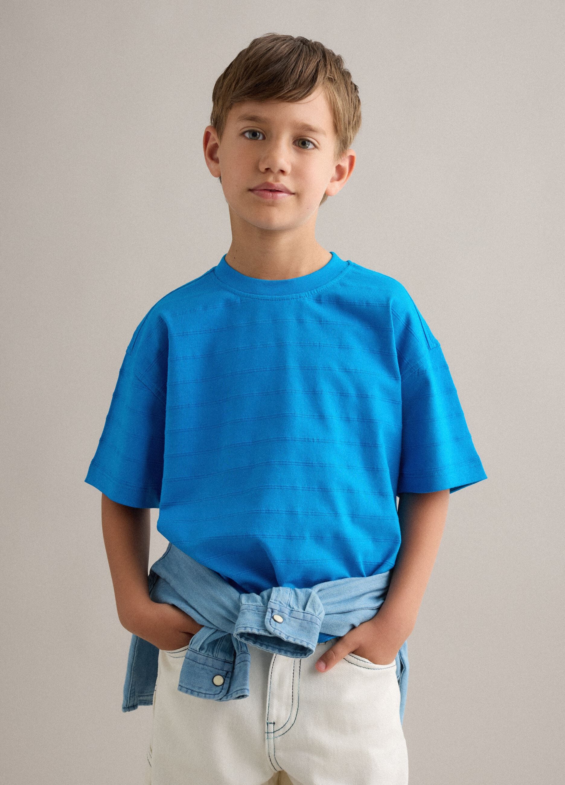 Children's regular fit blue pure cotton t-shirt
