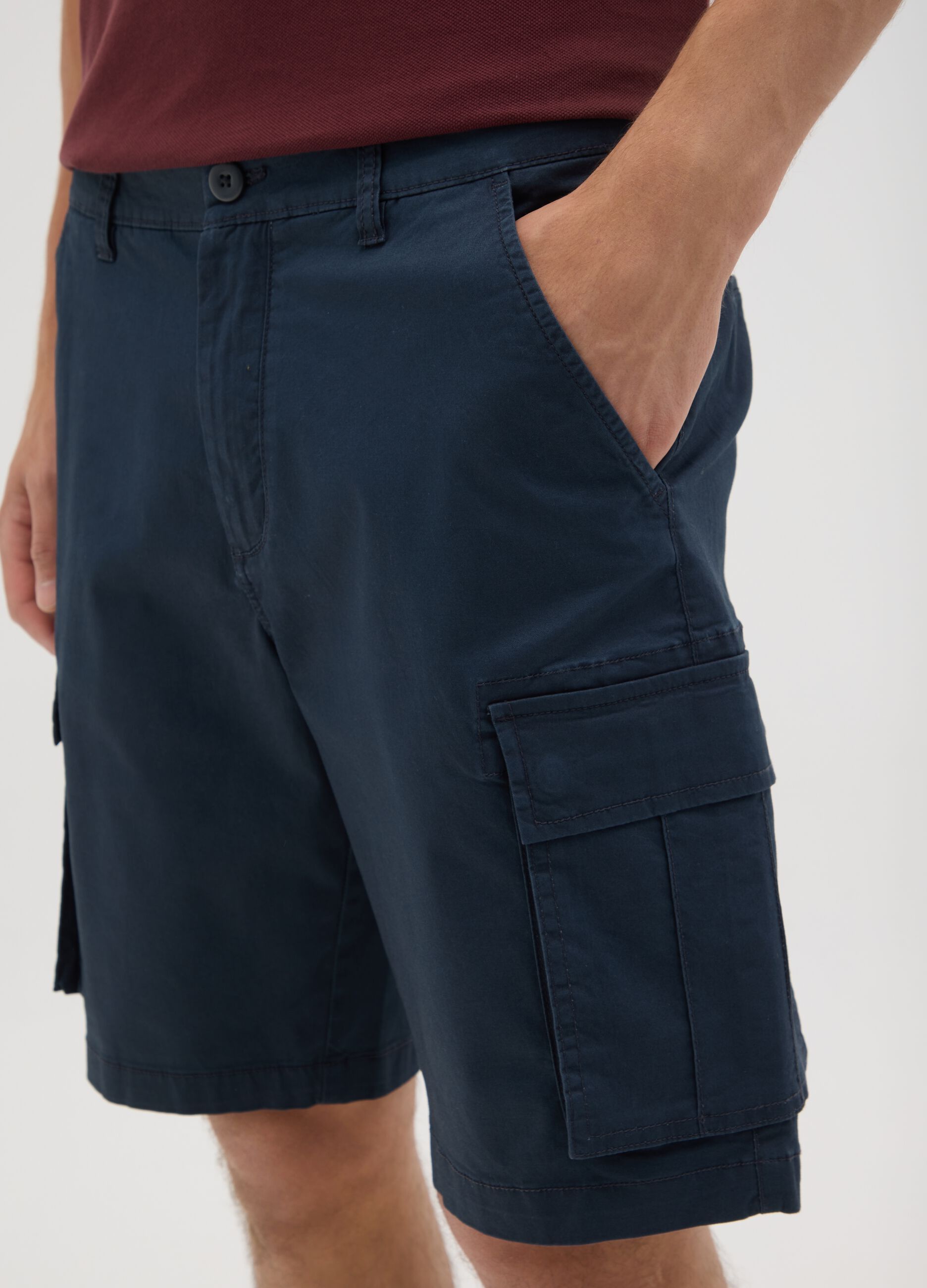 Bermuda da uomo in cotone blu regular fit