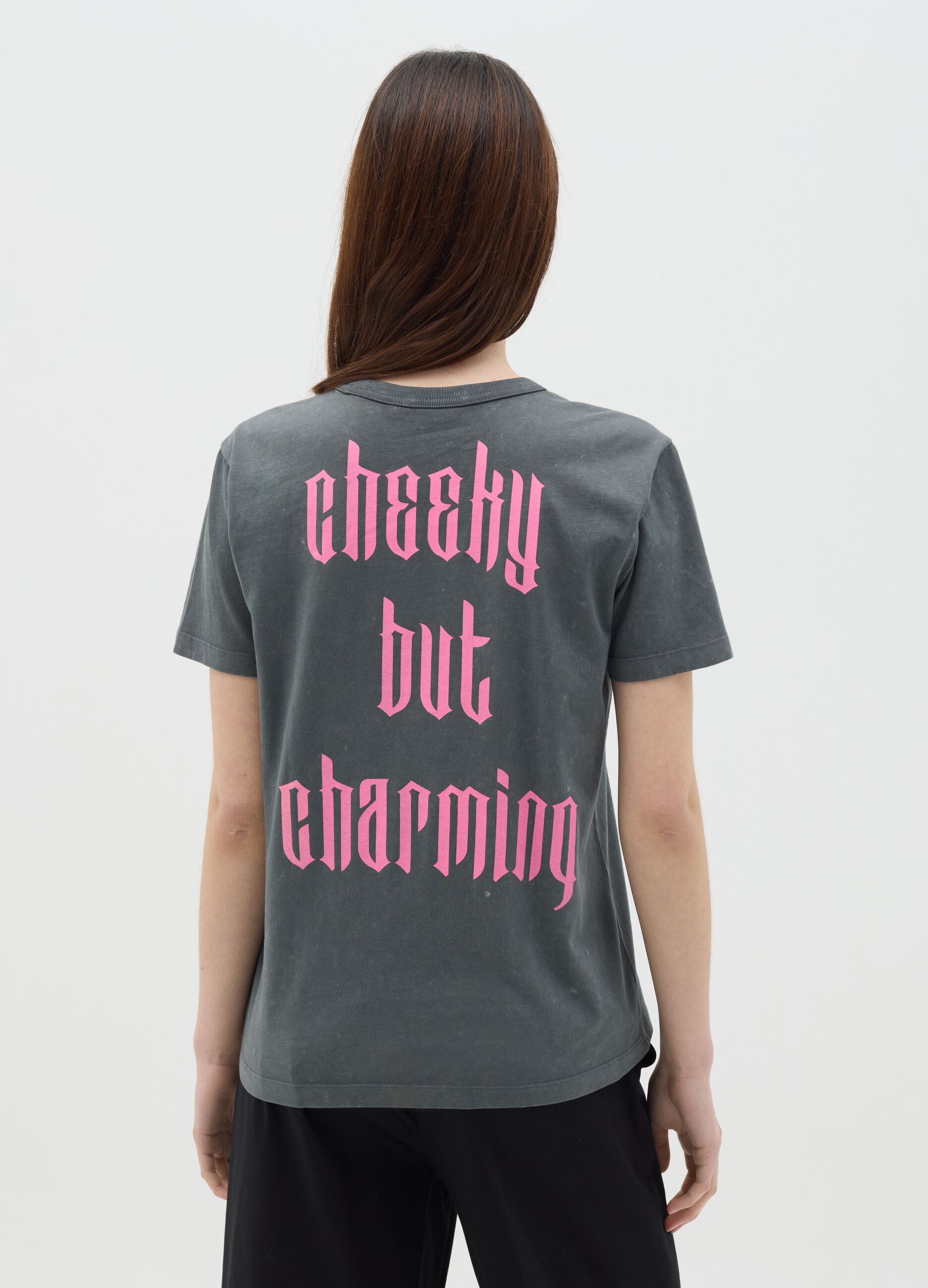Black cotton T-shirt with Kuromi print