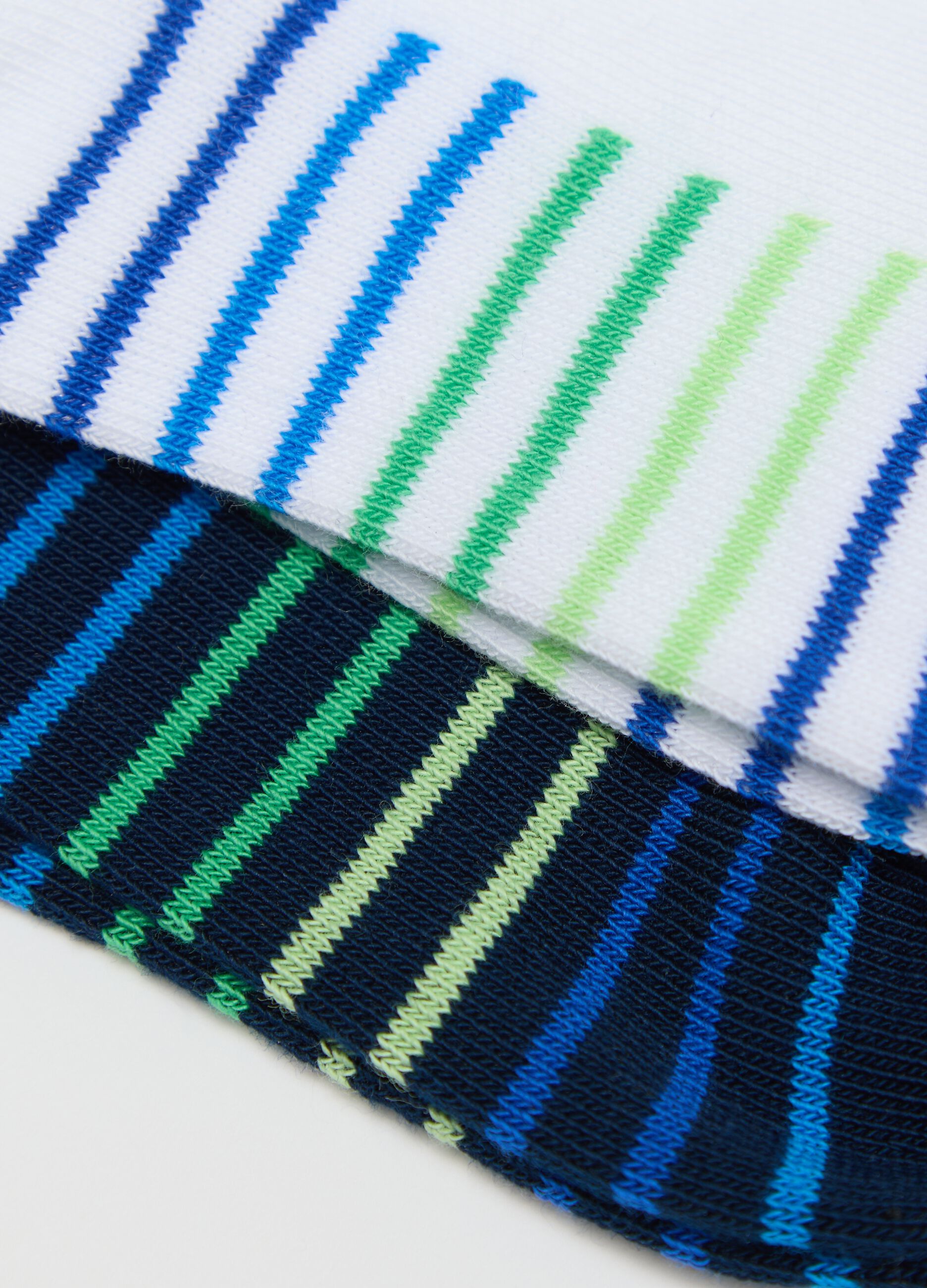 Seven-pair pack white and blue shoe liners with stripes