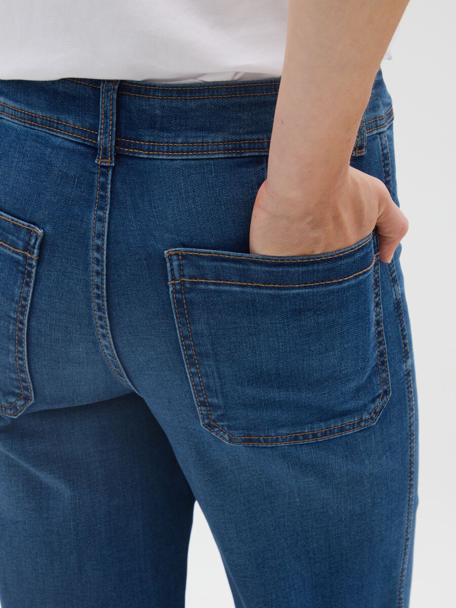 Blue Wide Leg Stretch Cotton Blend Jeans_5