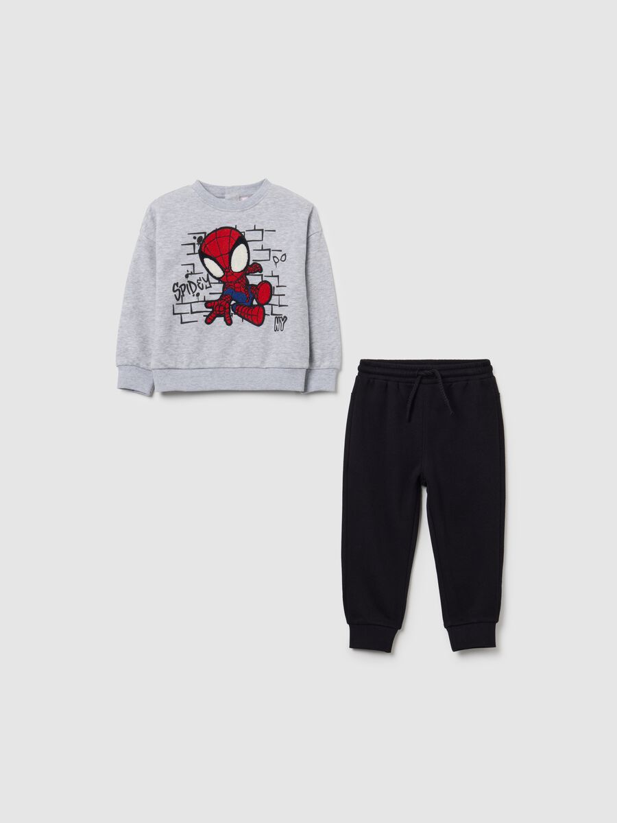 Children's jogging set in grey and black cotton blend featuring Spider-Man_0