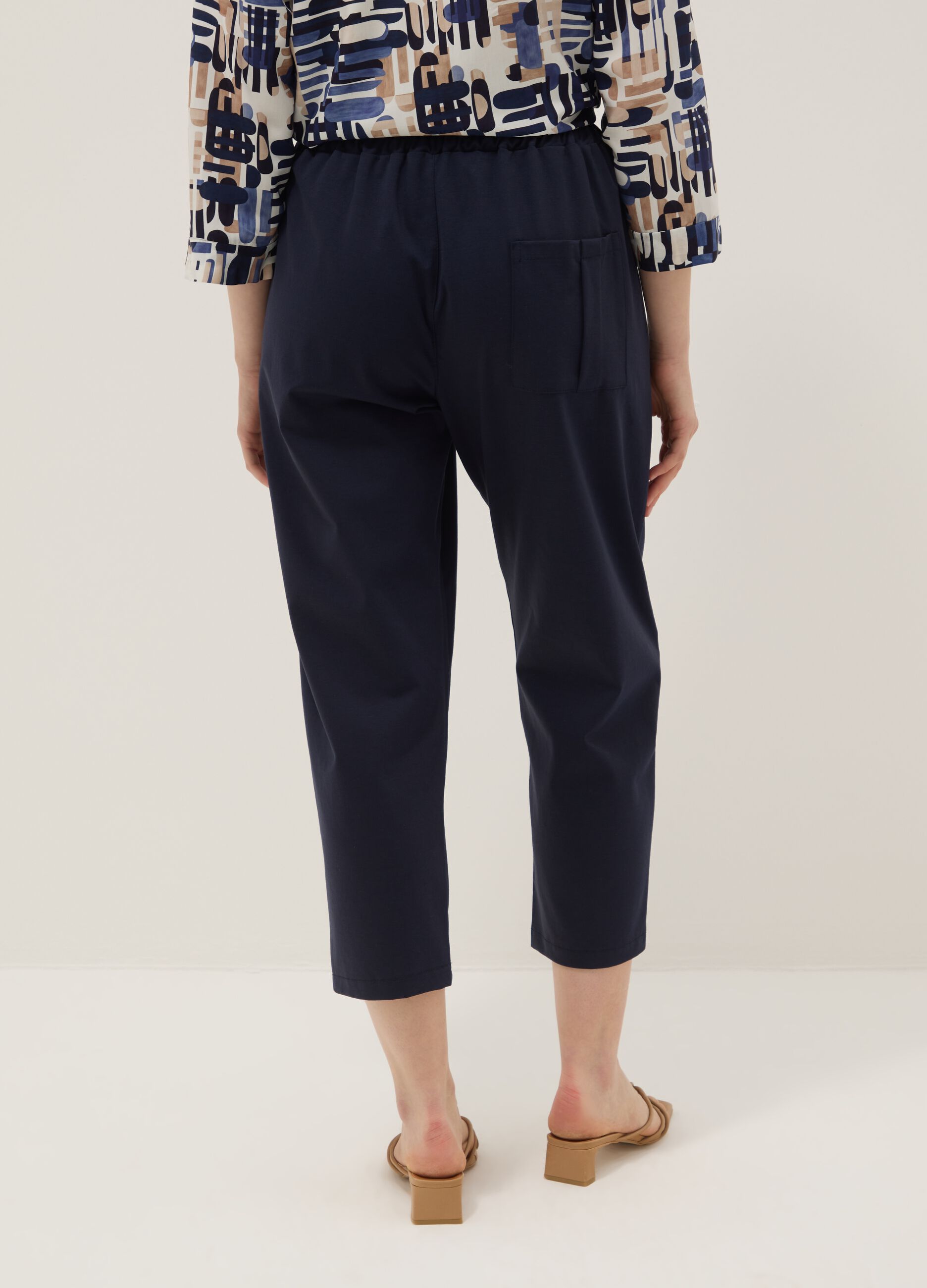Blue stretch cotton trousers with elasticated waistband, regular fit