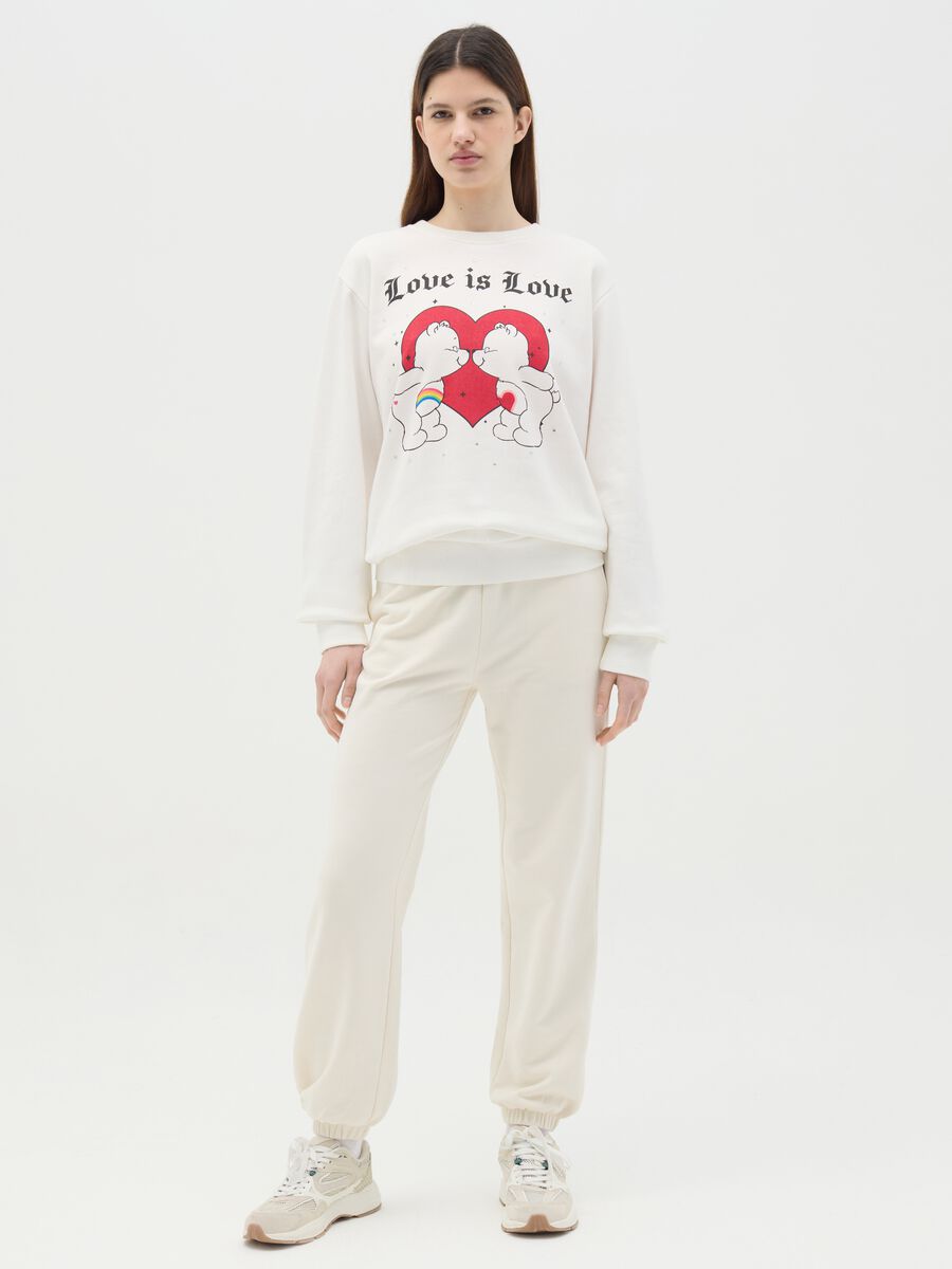 White sweatshirt in French terry with Care Bears print_1