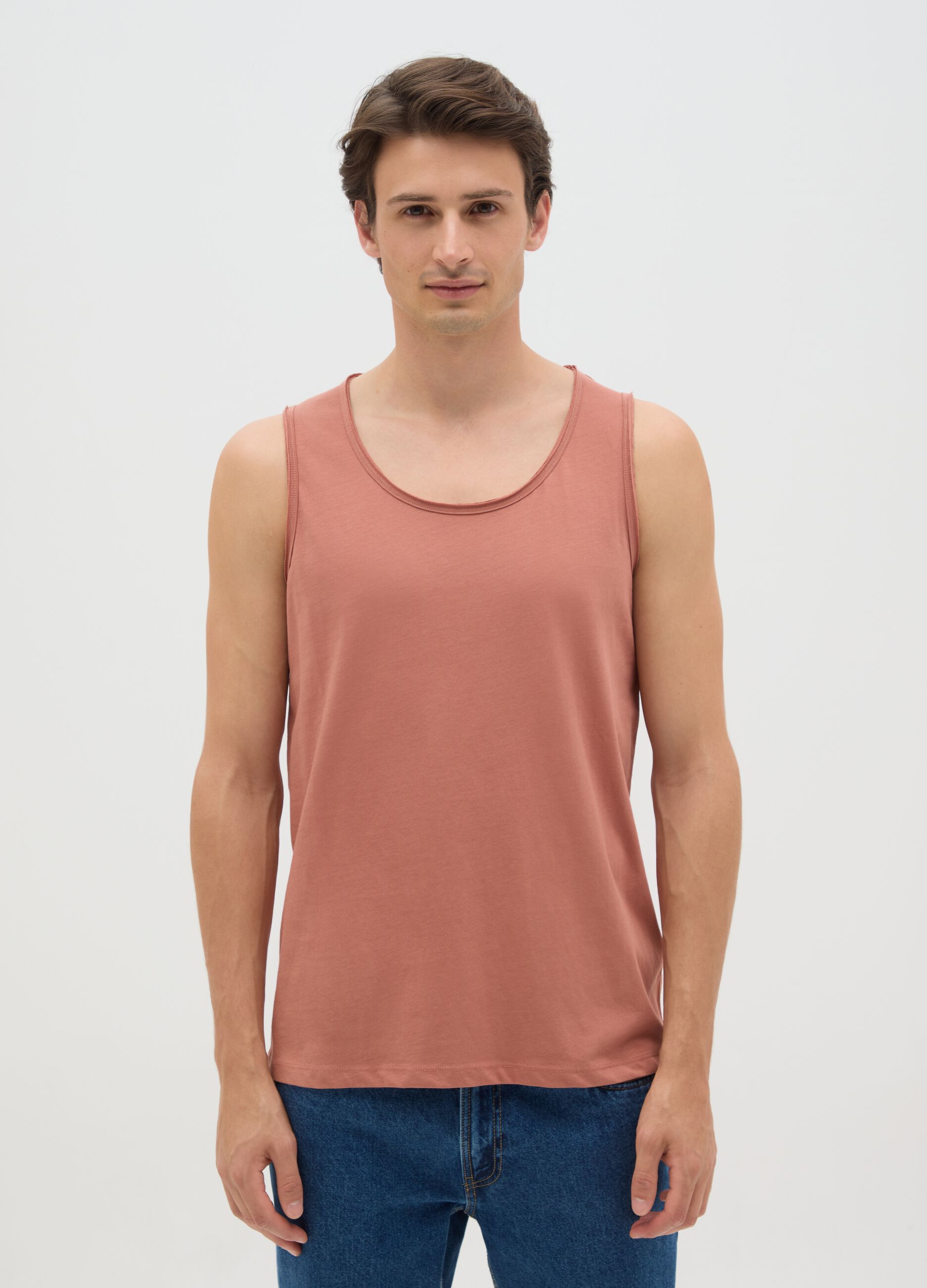 Canotta da uomo in puro cotone rosa regular fit