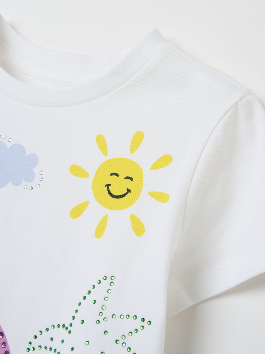 Stretch cotton T-shirt with Stitch print and diamantés_3