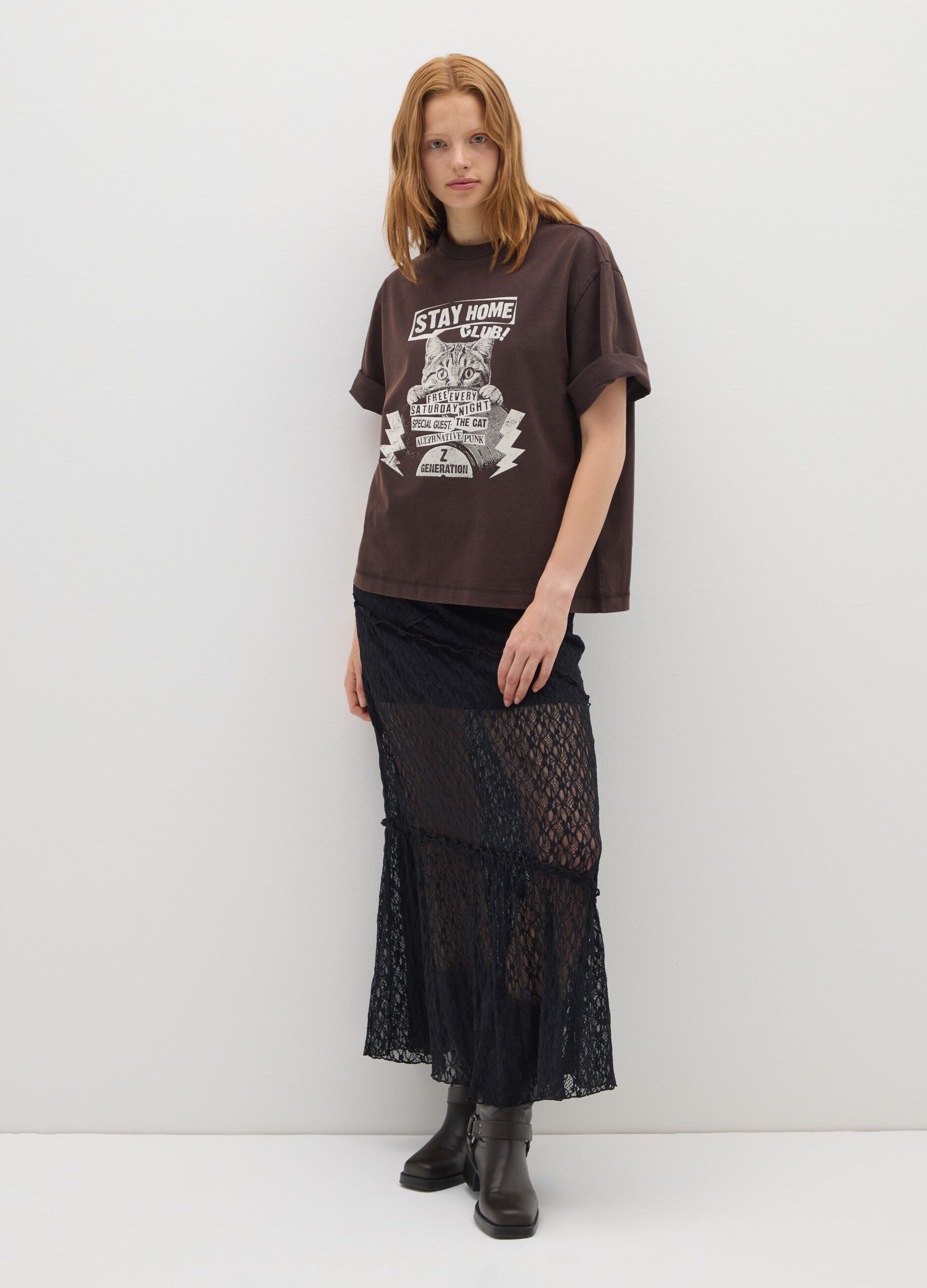 Women's brown pure cotton T-shirt