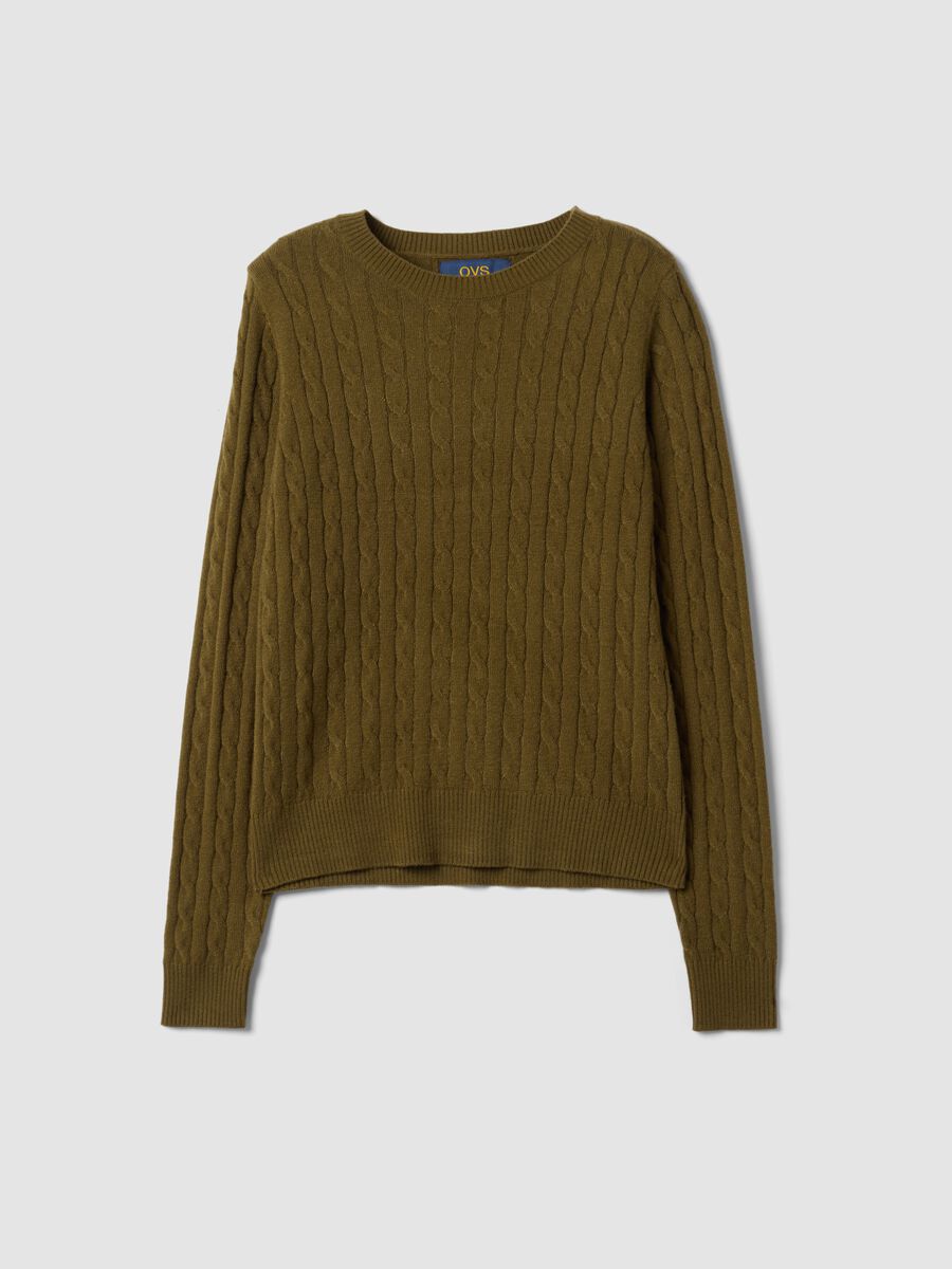 Maglia girocollo verde a trecce regular fit_4