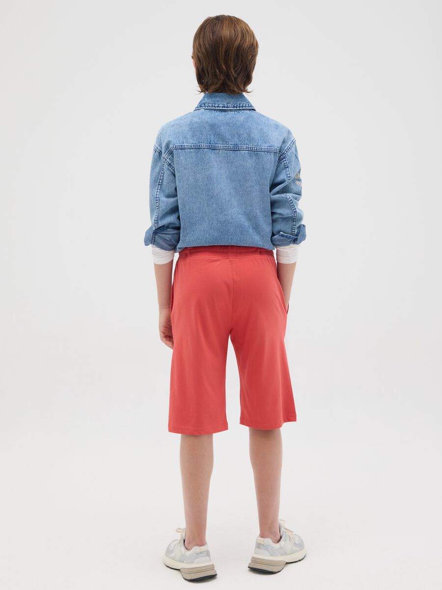 Boys' red pure cotton Bermuda shorts regular fit with elasticated waistband_1