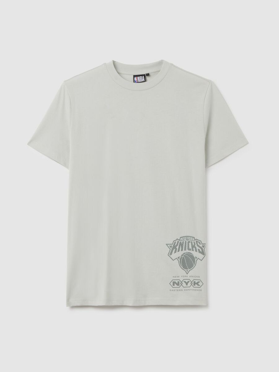T-shirt in puro cotone grigia con logo Knicks_0