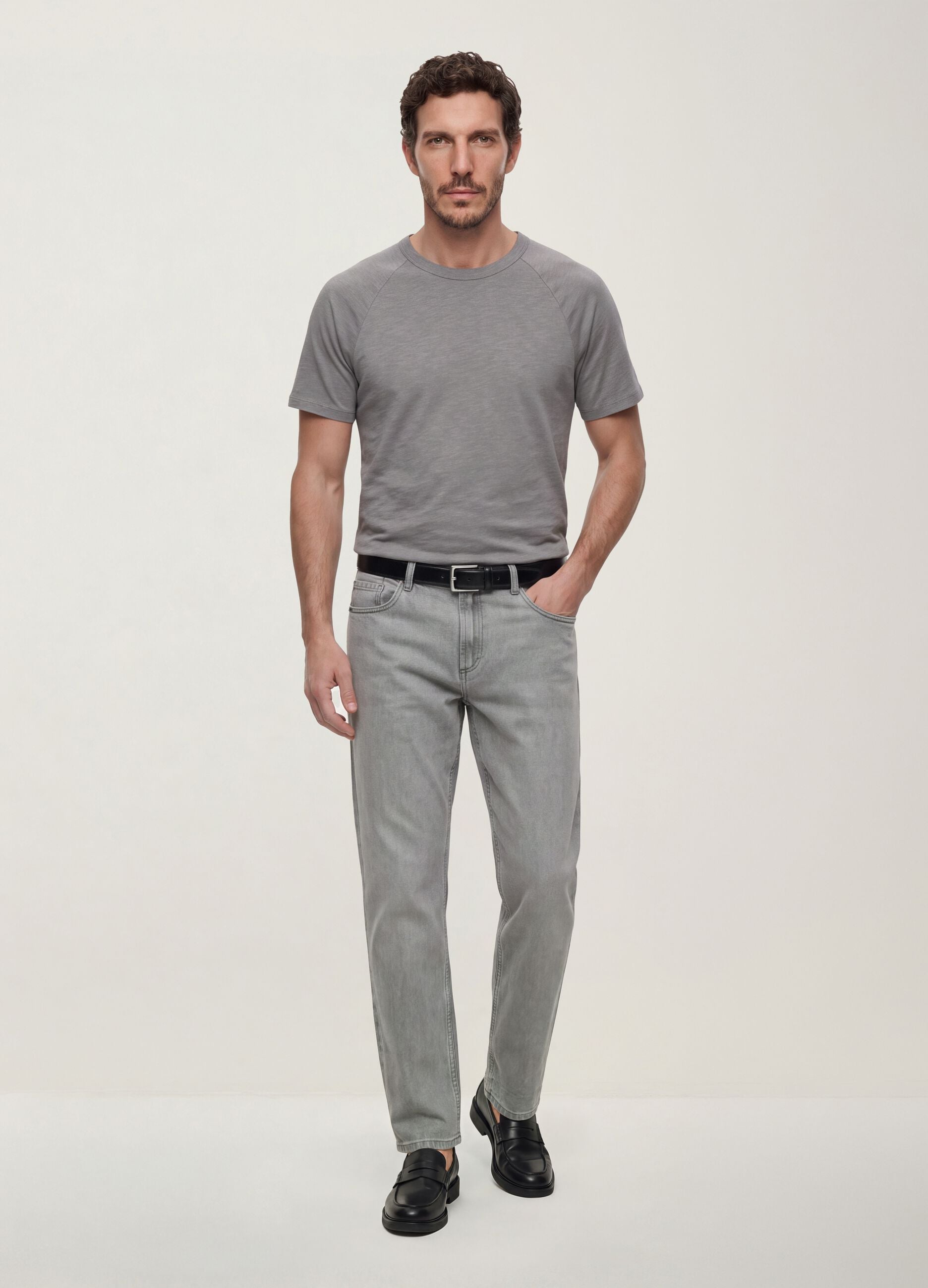Grey denim jeans in cotton-viscose blend, regular fit